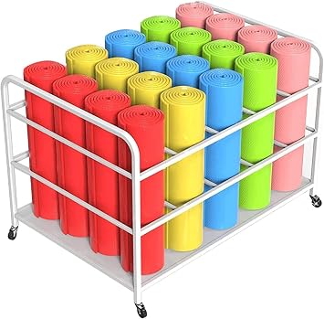 Large Yoga Mat Storage Cart with Wheels, Floor Metal Yoga Mat Holder Basket, Gym Foam Rollers Organizer, for Gym/Yoga Studio Hold 20 Exercise Mats
