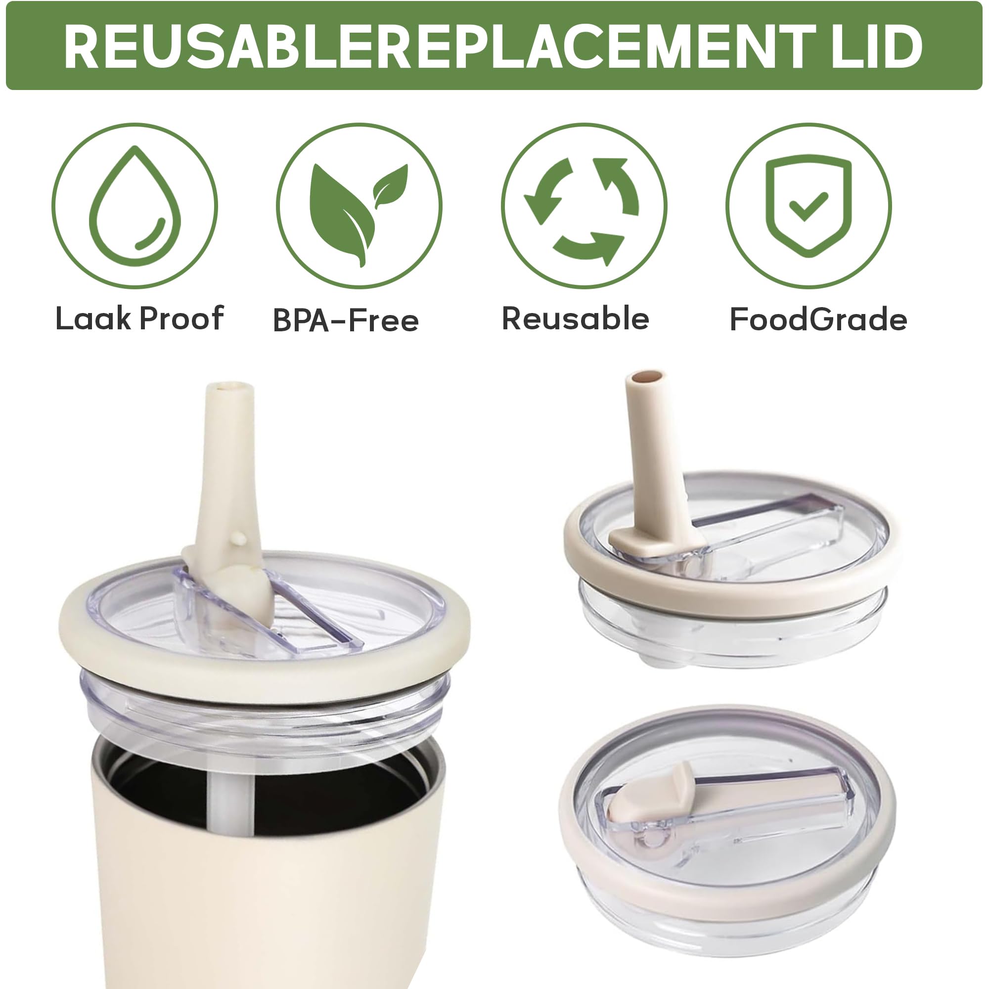 Stanley Cup Accessori, 2 PCS Stanley Cup Lid Replacement 40 Oz, Stanley Cup Accessories with 2 Pieces Straw, Reusable Replacement Lids Leakproof And Dustproof(Bianco)