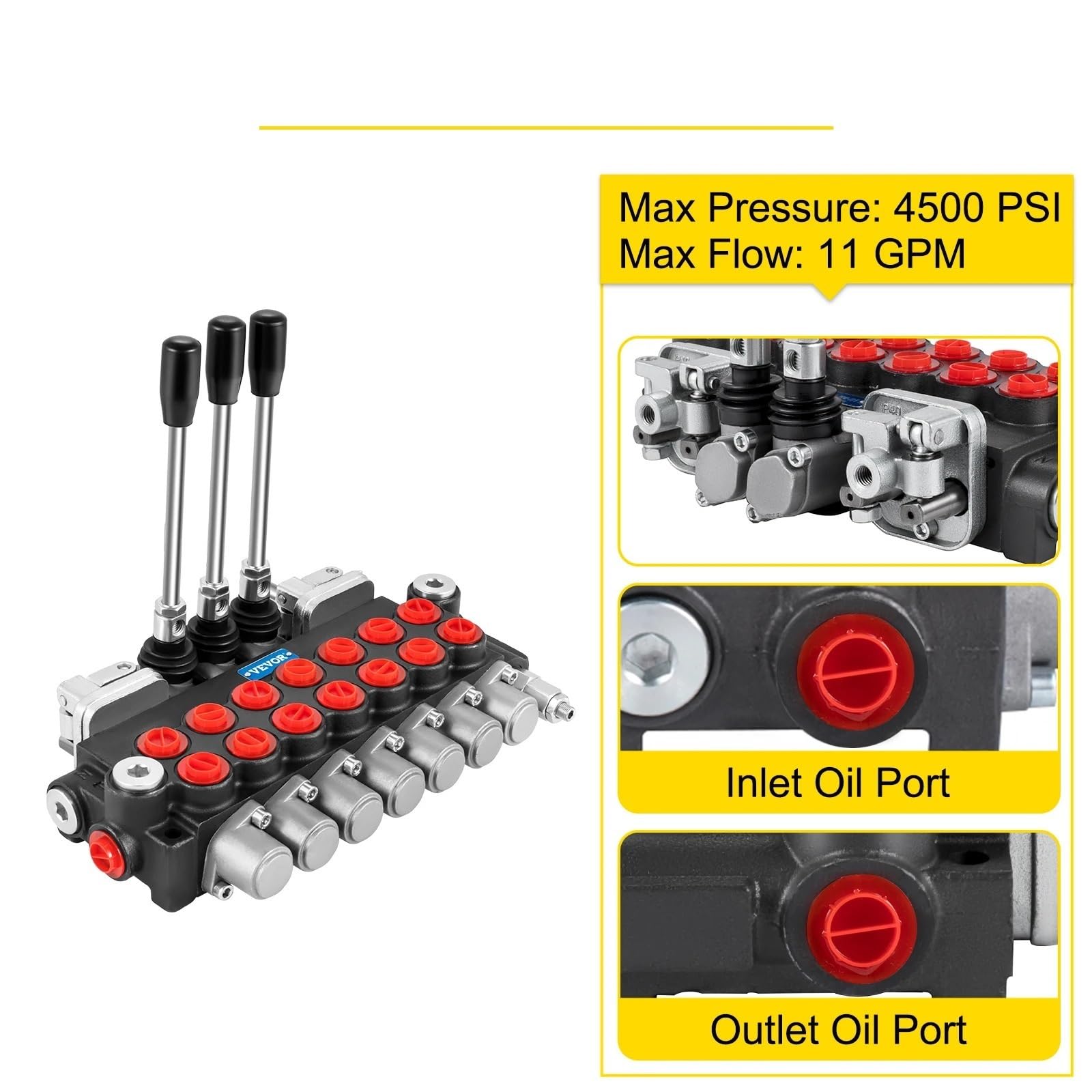 7 Spool 11 GPM 4500 PSI Directional Hydraulic Control Valve Double Acting Suitable Use for Pump Hydraulic Cylinder Motor