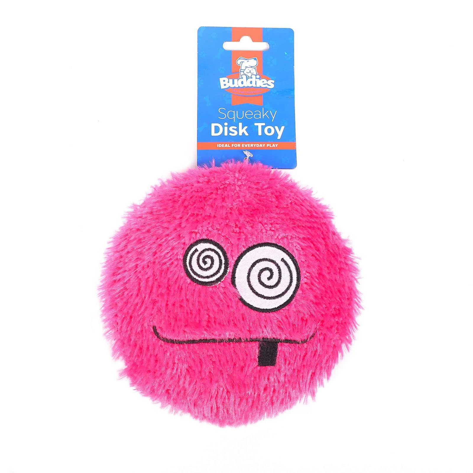 VOLTICO 2 Pack Plush Dog Toys with Squeaky Sound 16cm Soft Disk Design Assorted Colors and Fun Faces for Interactive Play (PINK)