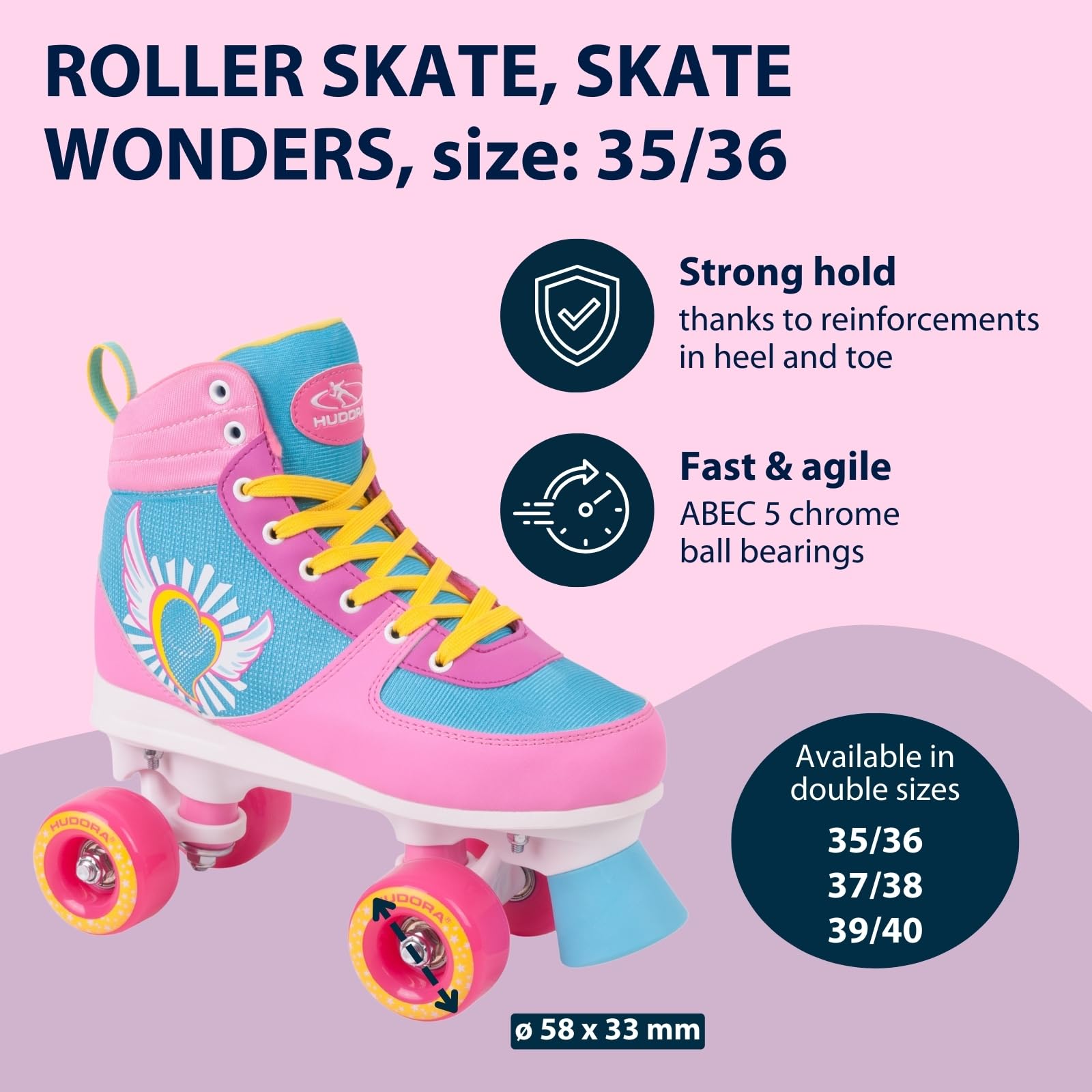 HUDORA Roller Skates Wonders w różnych rozmiarach – wygodne wrotki dziecięce o ciekawym wzornictwie – stylowe wrotki dla dzieci i młodzieży – buty z wysokiej jakości sztucznej skóry