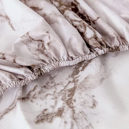 Miniatura 7 de Juego de sábanas de mármol marrón, tamaño Queen, 3 piezas, sábana bajera ajustable suave con bolsillo profundo y 2 fundas de almohada