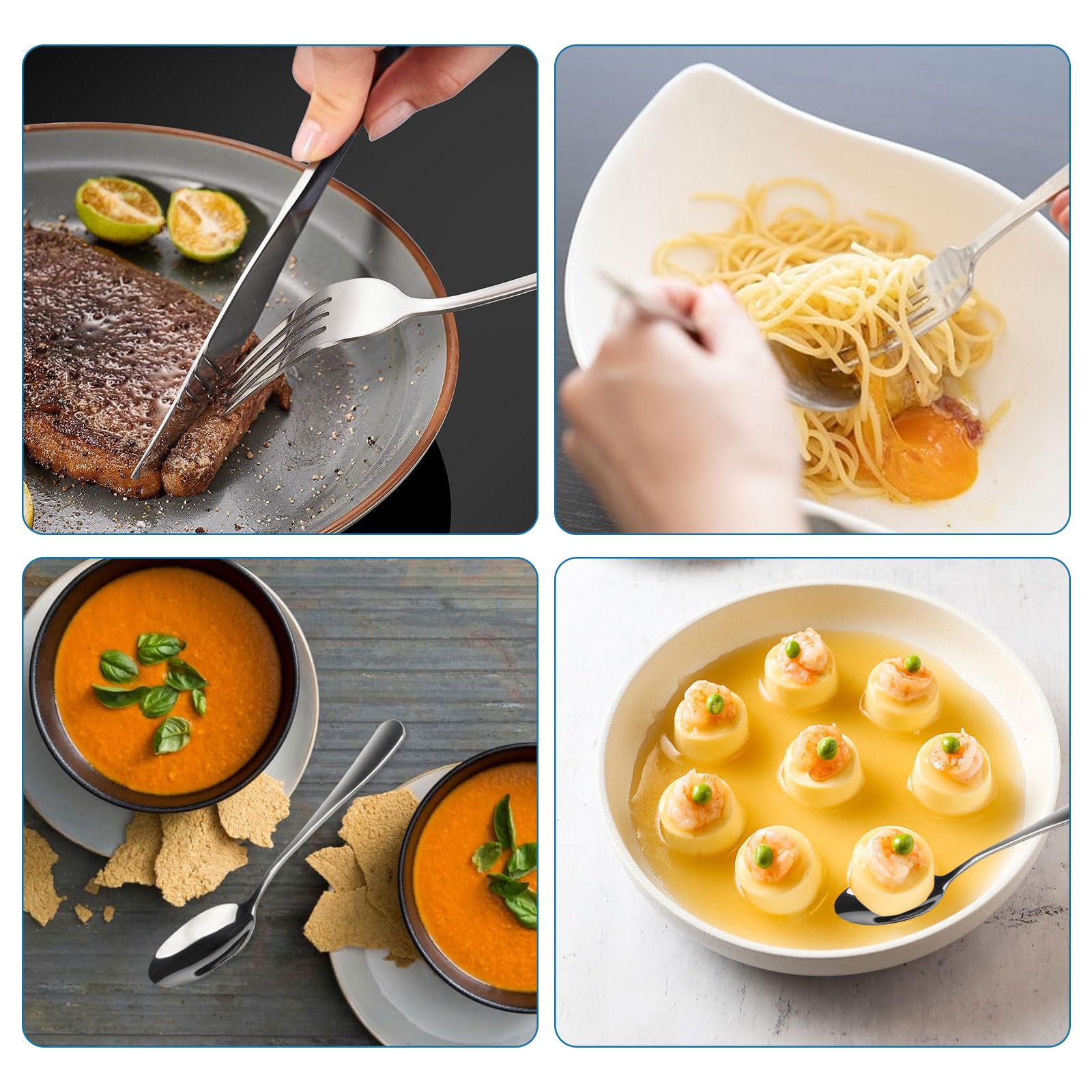 4 sztuki sztućców podróżnych z etui, sztućce kempingowe z nożem, widelcem, 2 łyżkami, sztućce kempingowe ze stali nierdzewnej, przenośne sztućce na wypadek, odporne na zmywarkę, idealne na podróże