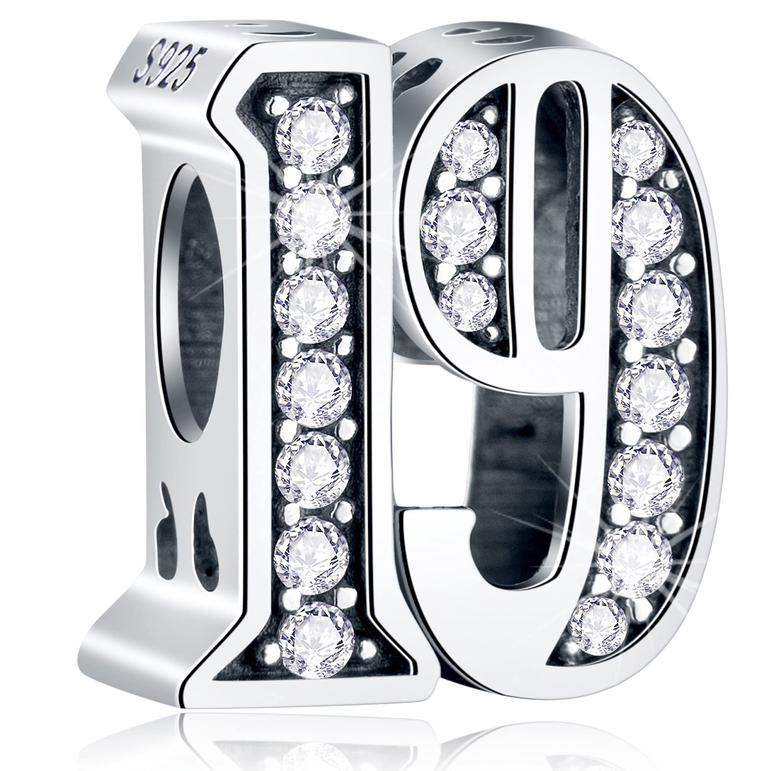 CRISNATA 5,10 to 50 52 55 56 60 65 70 75 80 Birthday Charms fits European Anniversary Bracelets, 925 Sterling Silver Number Charms with Clear CZ