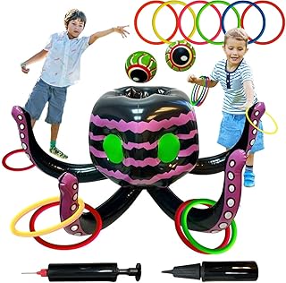 GIFTEXPRESS Halloween Ring Toss Game and Decor 4-in-1 – Trunk of Treat Inflatable Octopus Sea Creature Candy Bowl, Cooler, Basketball Hoop & Pool Toy, Indoor/Outdoor Party Game for Kids & Adults