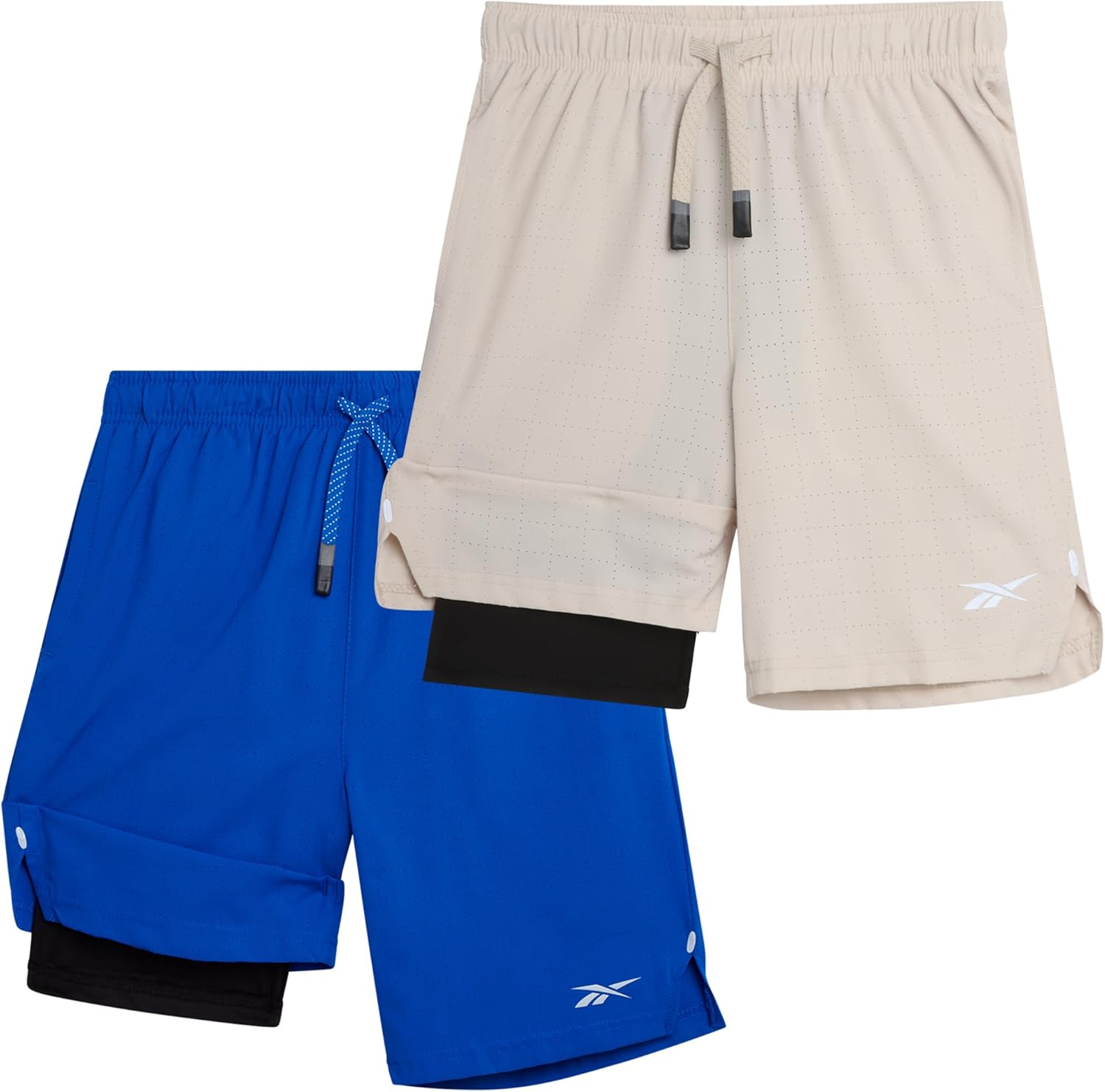 Reebok Boys Athletic Shorts 2 Pack – 2-in-1 Boys Basketball Shorts with Compression Liner – Quick Dry Running Shorts