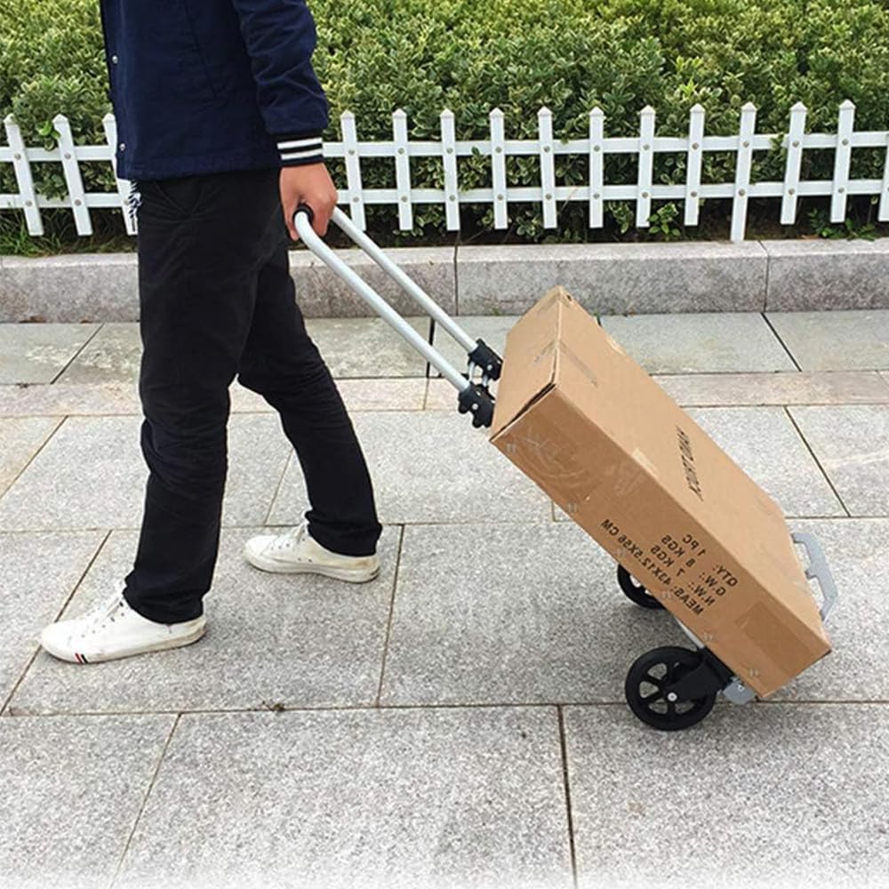 Paluplus Carrello Portapacchi Pieghevole Salvaspazio in ALLUMINIO con Portata 45 Kg, misura 38x34x96cm, Manico Telescopico e 2 Ruote in Gomma, Montacarichi Manuale per trasporto carichi pesanti -A125