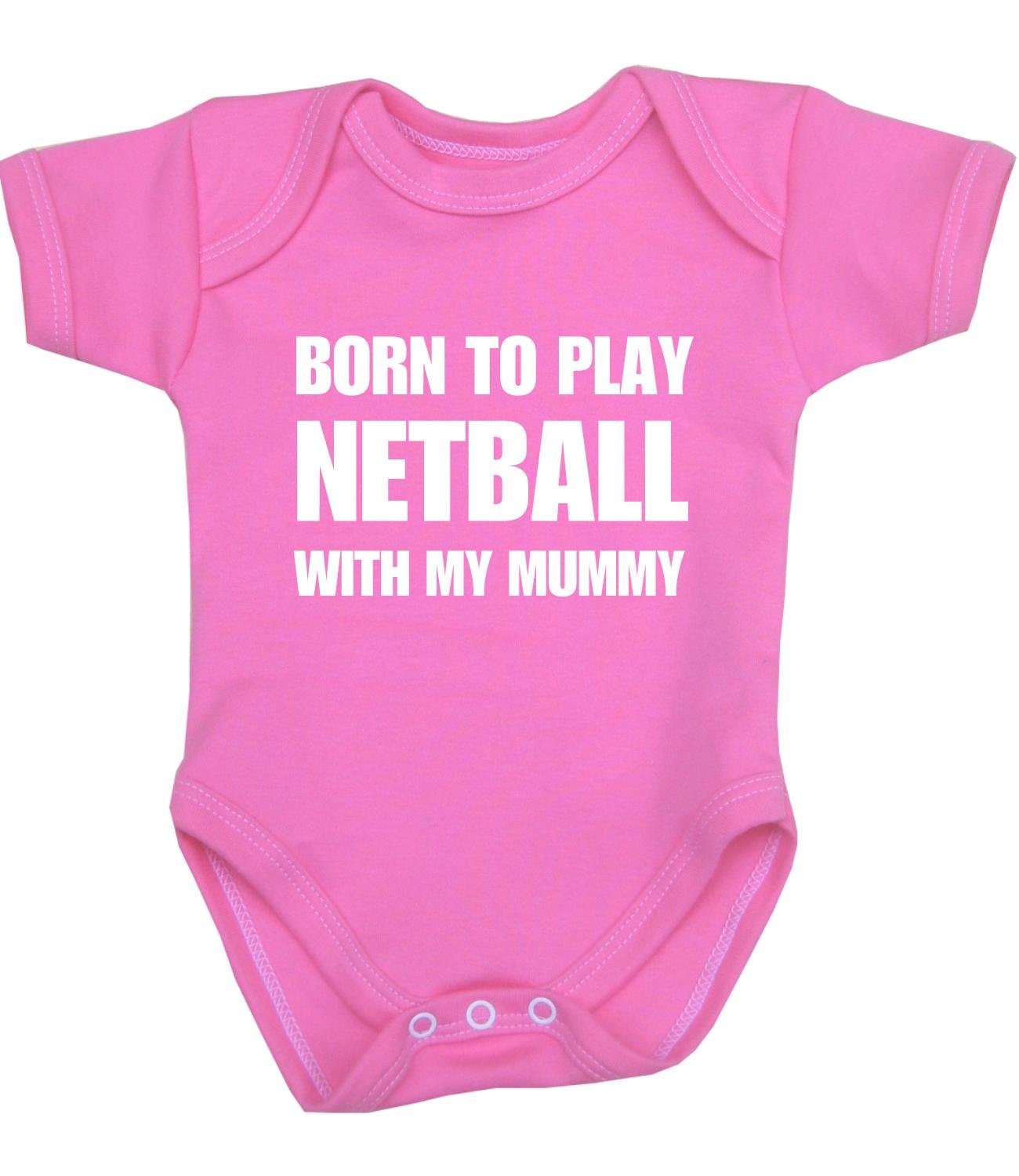 BabyPrem Born to Play Netball with My Mummy Baby Bodysuit NB-12 mth PINK NB