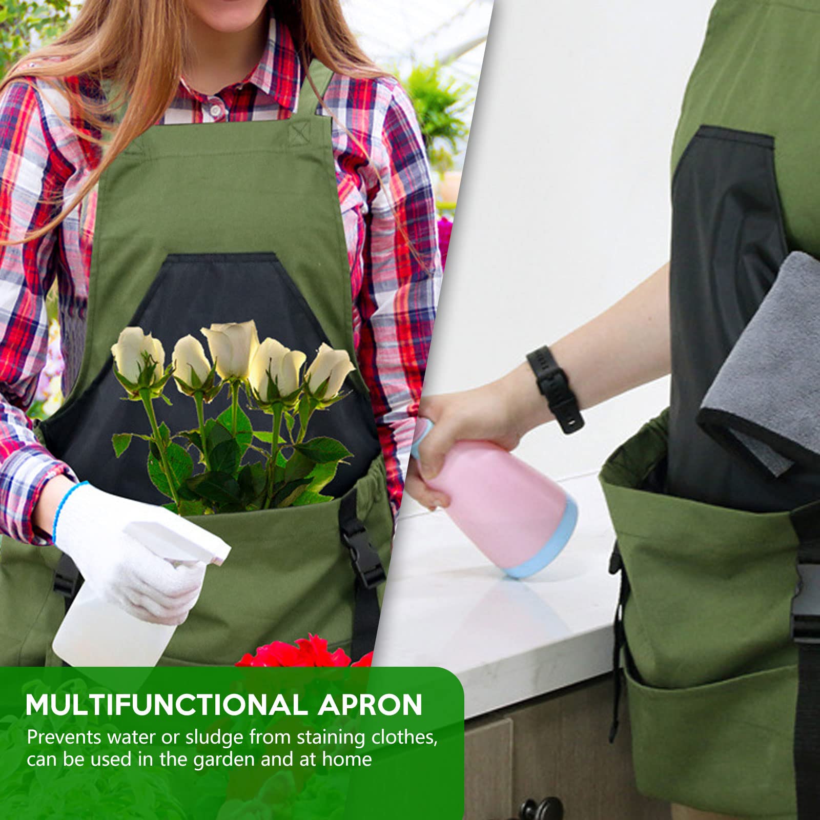 mumisuto Delantal de jardinería, delantal de cocina de jardín con bolsillos, delantal de cosecha, delantal de trabajo de jardín, delantal impermeable para hombres, mujeres, verde