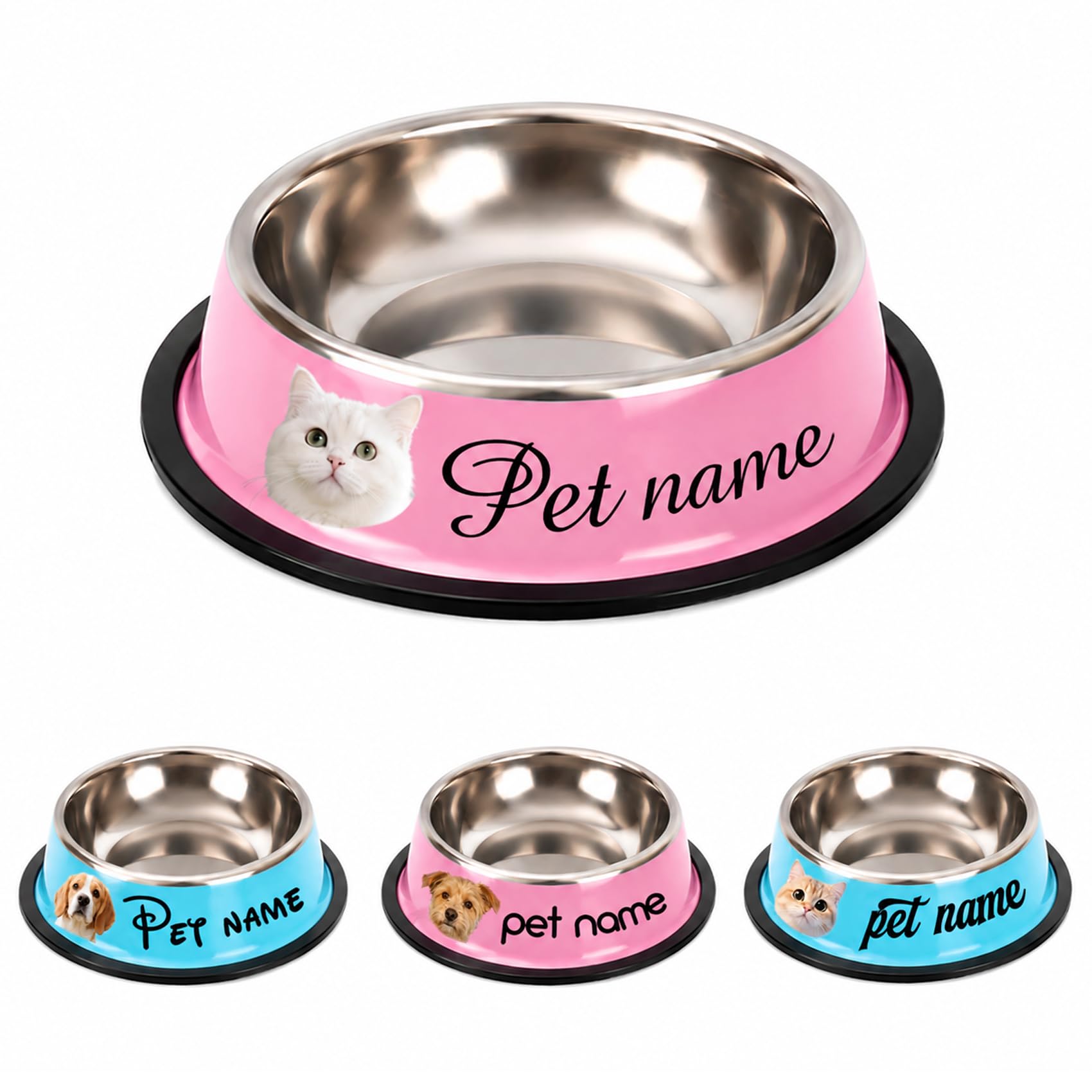 Personalised Dog Bowl Stainless Steel with Custom Name, Personalised Pet Food & Water Bowl, Durable Puppy Bowl for Small, Medium & Large Dogs, Easy to Clean, Blue, Pink