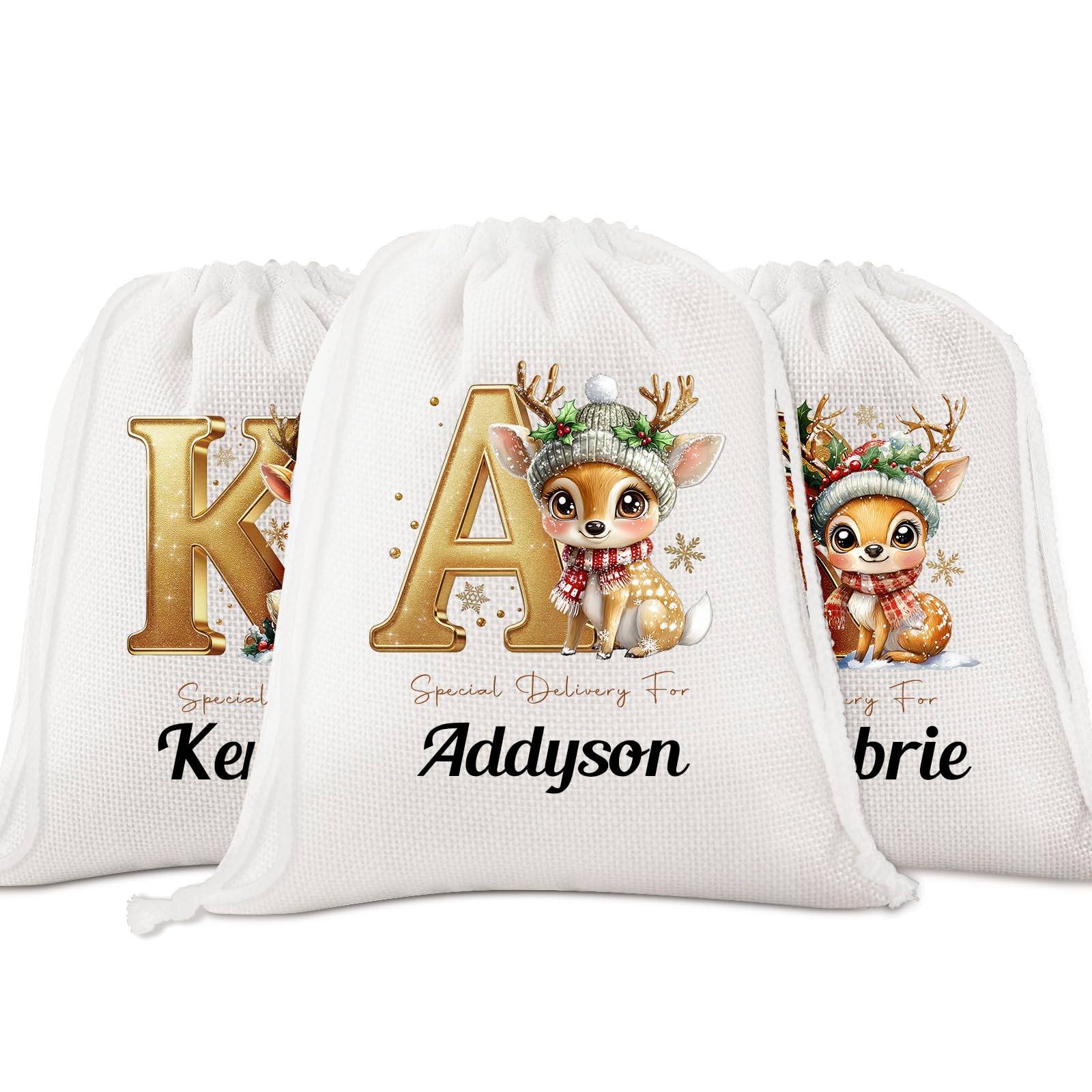 Personalised Santa Sack with Custom Name Customized Drawstring Gift Bags for Christmas Birthday Party Holiday Presents