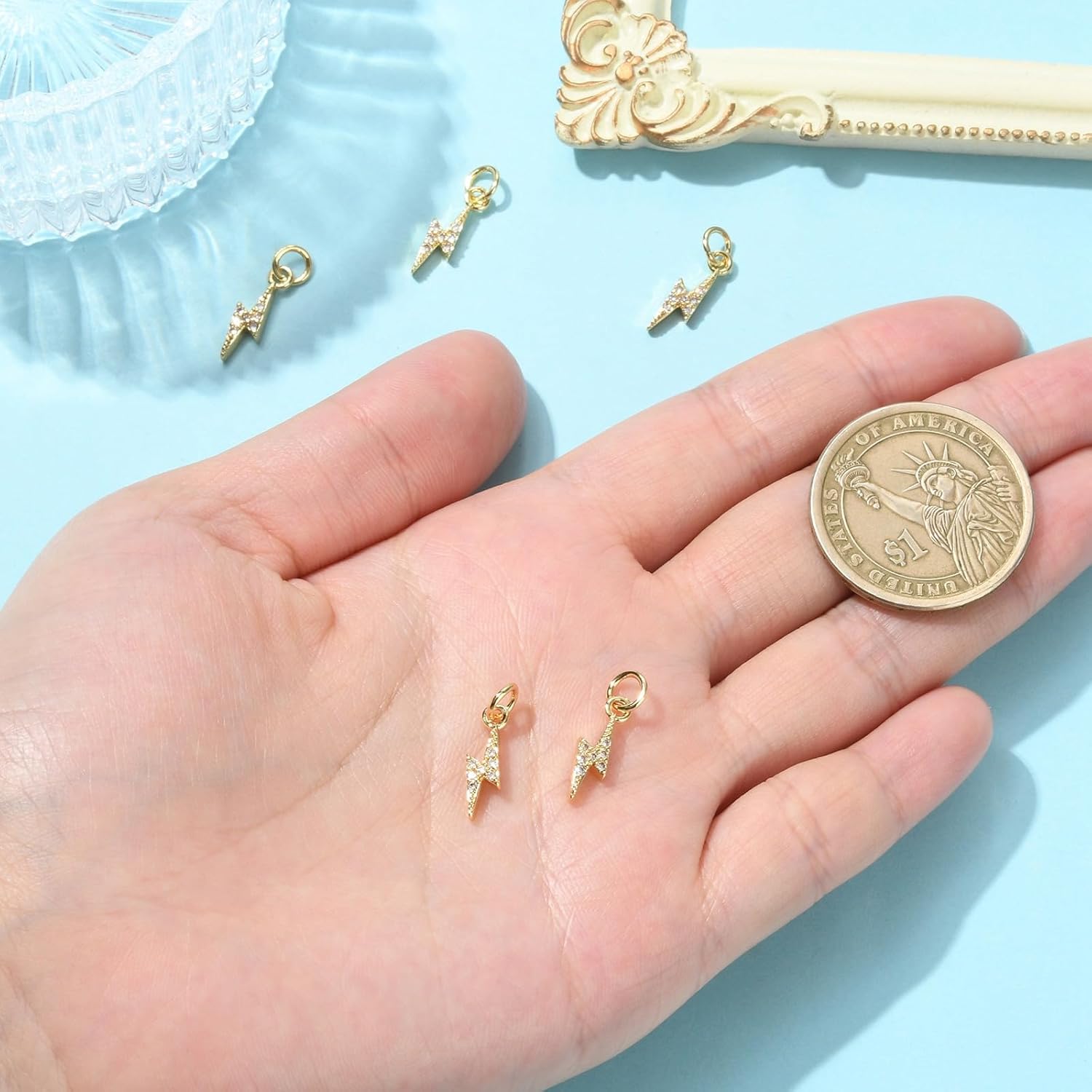 DanLingJewelry 5Pcs Micro Pave Cubic Zirconia Lightning Charms Flash Thunder Charm Weather Lightning Bolt Charms for Jewelry Making Crafts - Image 6