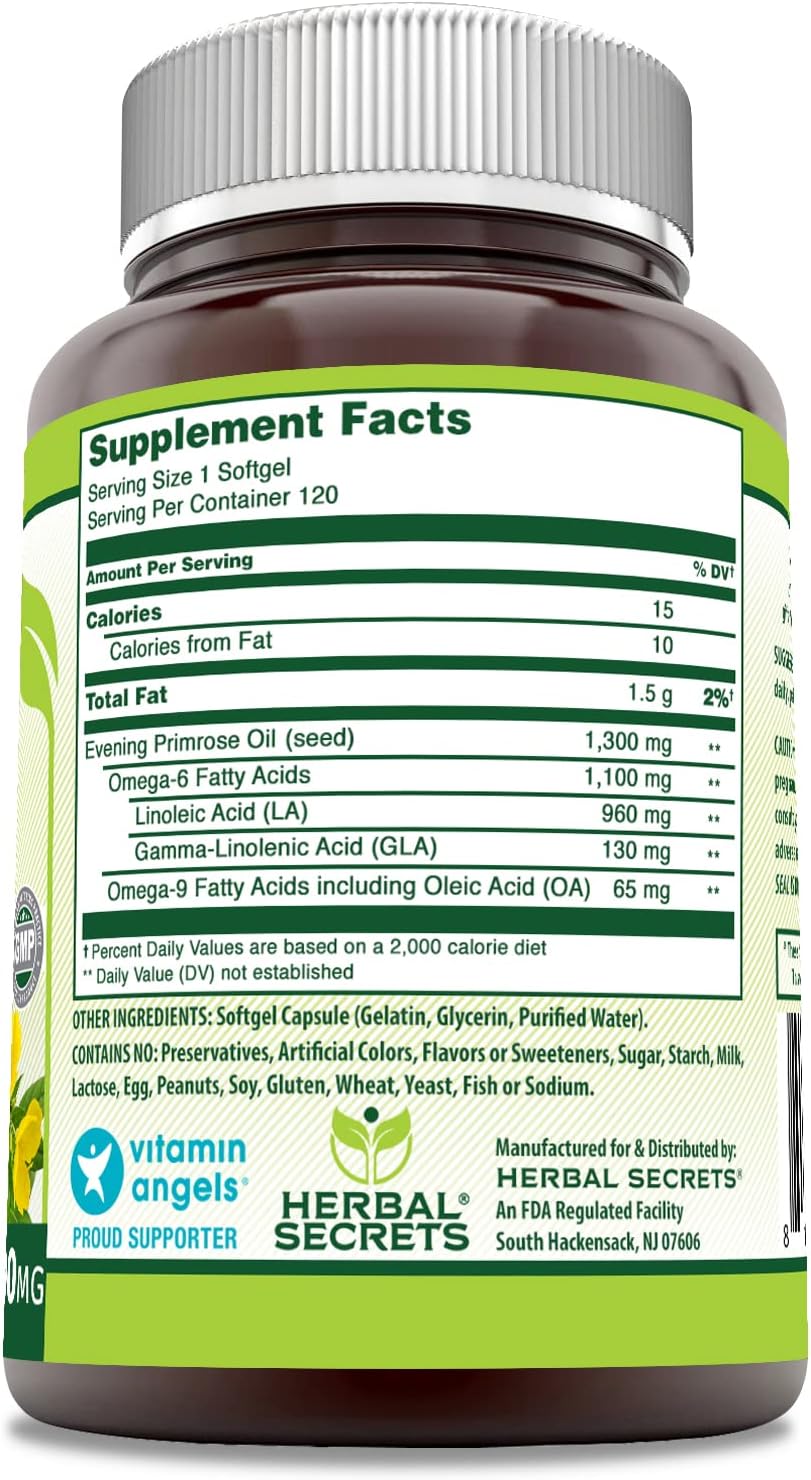 Herbal Secrets Evening Primrose Oil 1300mg Supplement 120 Softgels - with 10% GLA : Health & Household