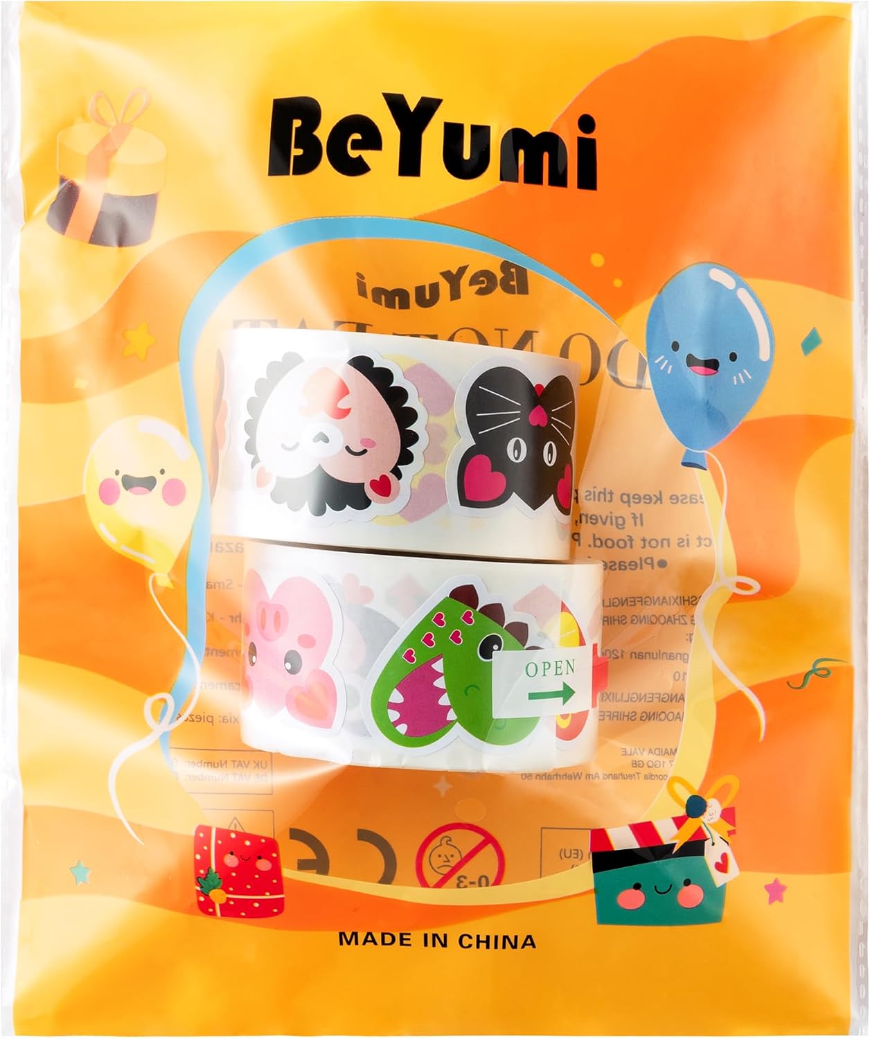 BeYumi 1000Pcs Valentine's Day Heart Shaped Animal Stickers in 2 Rolls for Kids Valentine Heart Labels Waterproof Vinyl Decals for Greeting Cards Envelope Scrapbooking Party Decor Gift for Girls Teens
