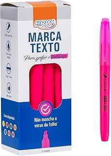 Caneta Marca Texto Fluorescente Rosa Caixa com 12 Unidades, BRW