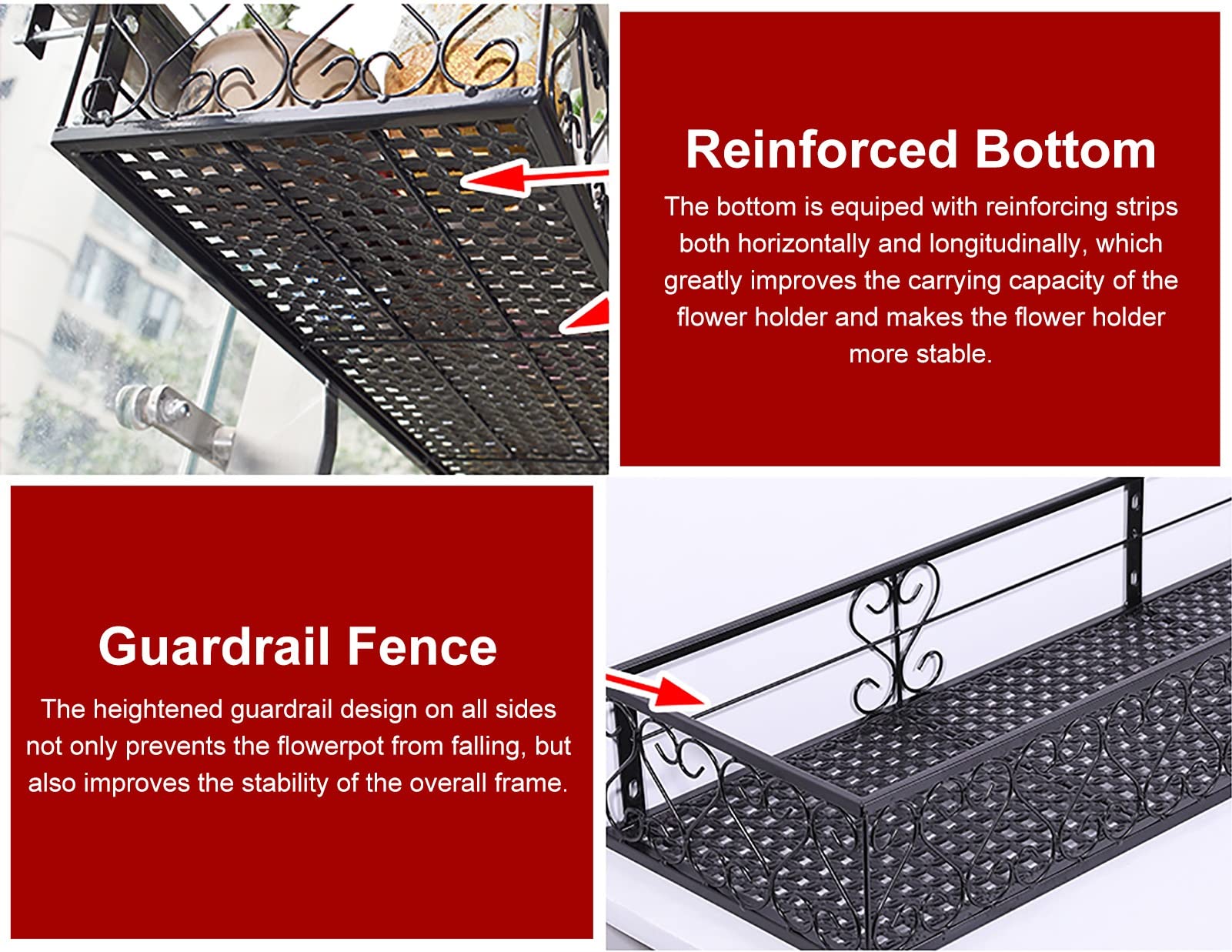 Support de Plantes Suspendu pour Balcon en Métal Noir, Étagère de Balustrade pour Pots de Fleurs, Résistant à la Rouille, pour Terrasse et Jardin