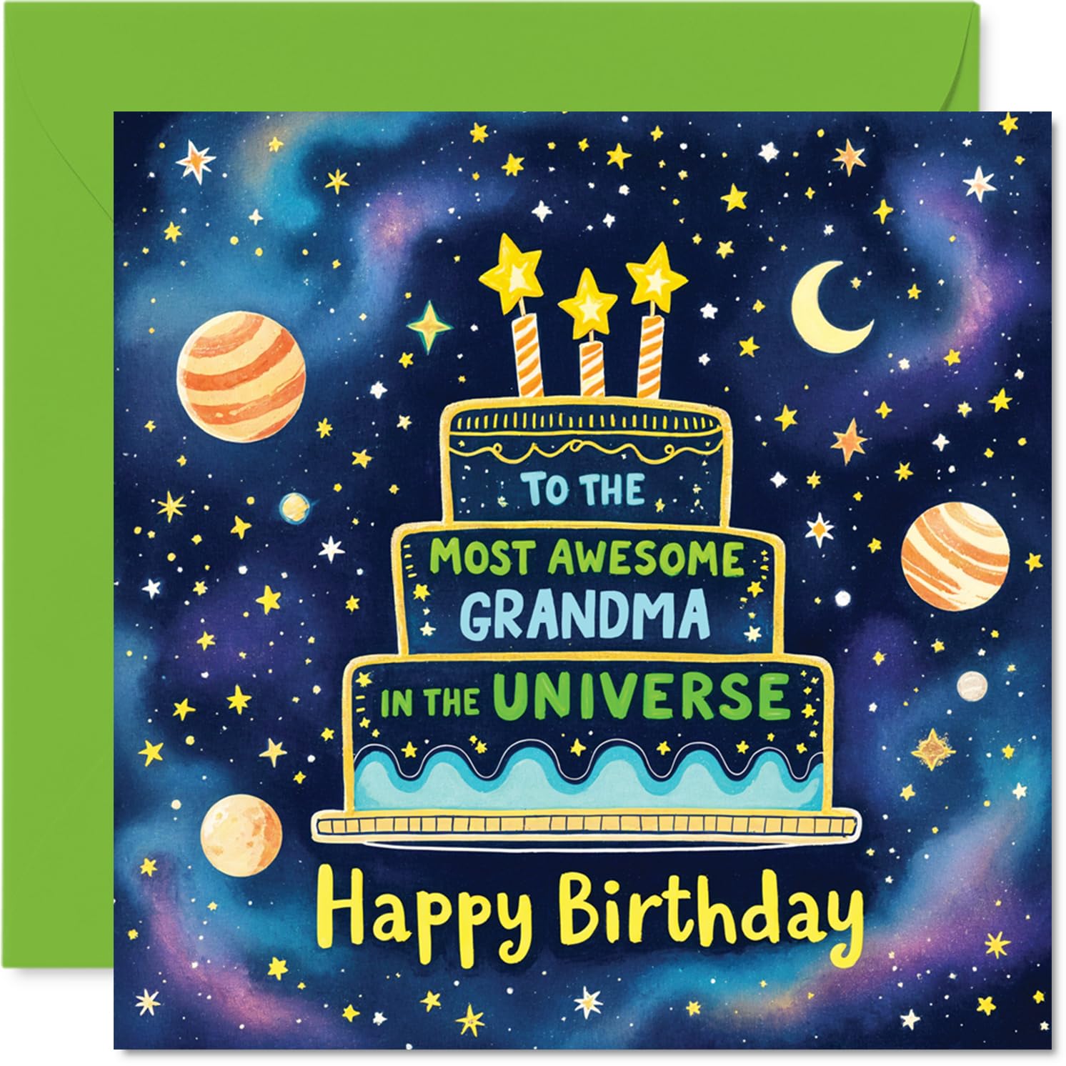 Grandma Birthday Card - Most Awesome in the Universe - Happy Birthday Card for Grandma from Grandson Granddaughter, 145mm Most Awesome in the Universe Bday Greeting Cards