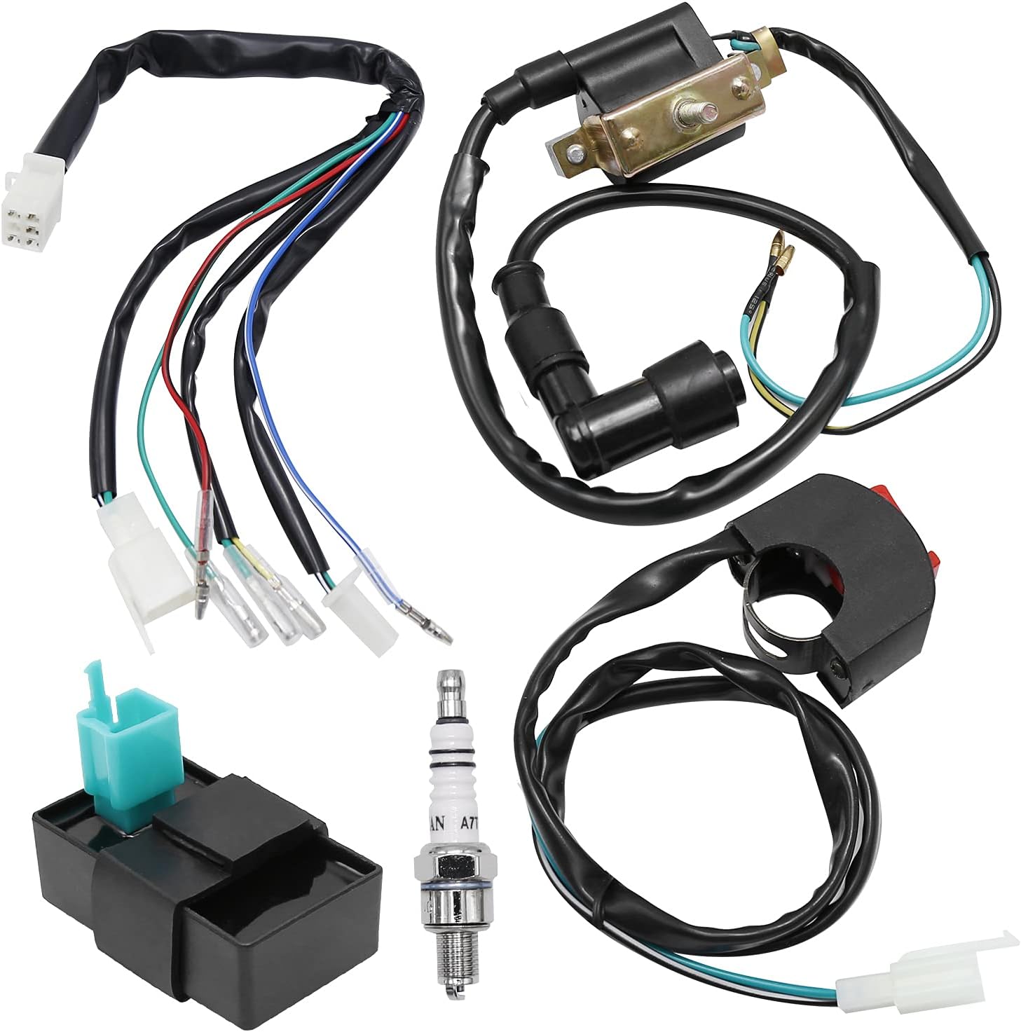 Hoypeyfiy 5 Wiring Loom Kill Switch Coil CDI Spark Plug Rebuild Kit Fit for 110CC 125CC 140cc Pit Bike