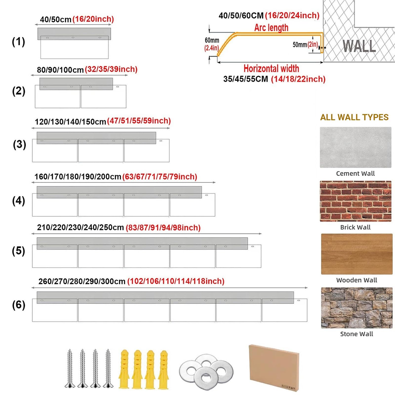 Vordach für Haustür Fenstervordach 40x80cm 50x100cm 60x120cm, Transparent/Braun 3.5mm Polycarbonat Pultbogenvordach, Balkon Eingangstür Überdachung für Sonnenschutz und Regenschutz(Klar,50x100cm)