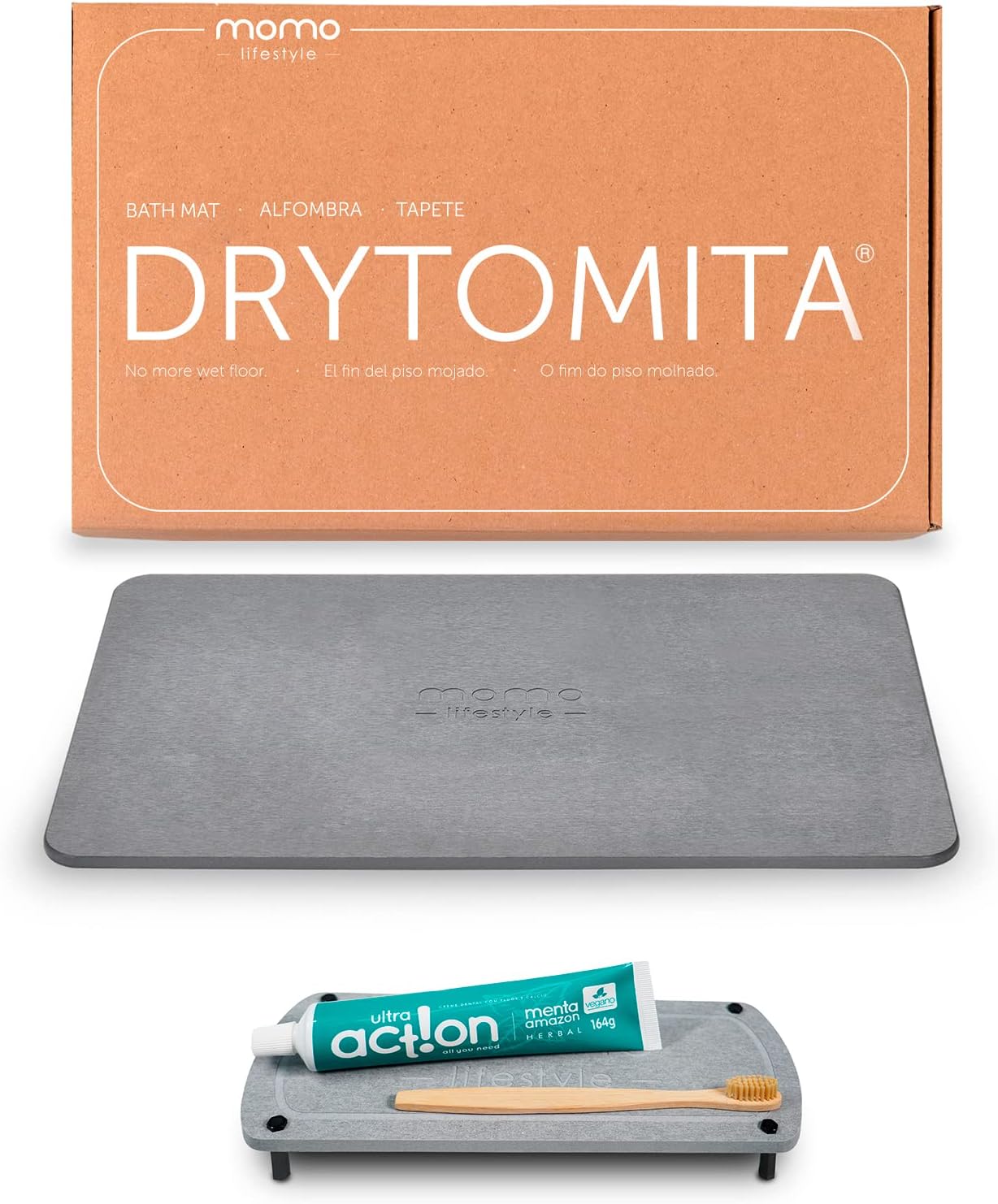 Momo Stone Bath Mat 23.6" X 15.4" Graphite Grey + Stone