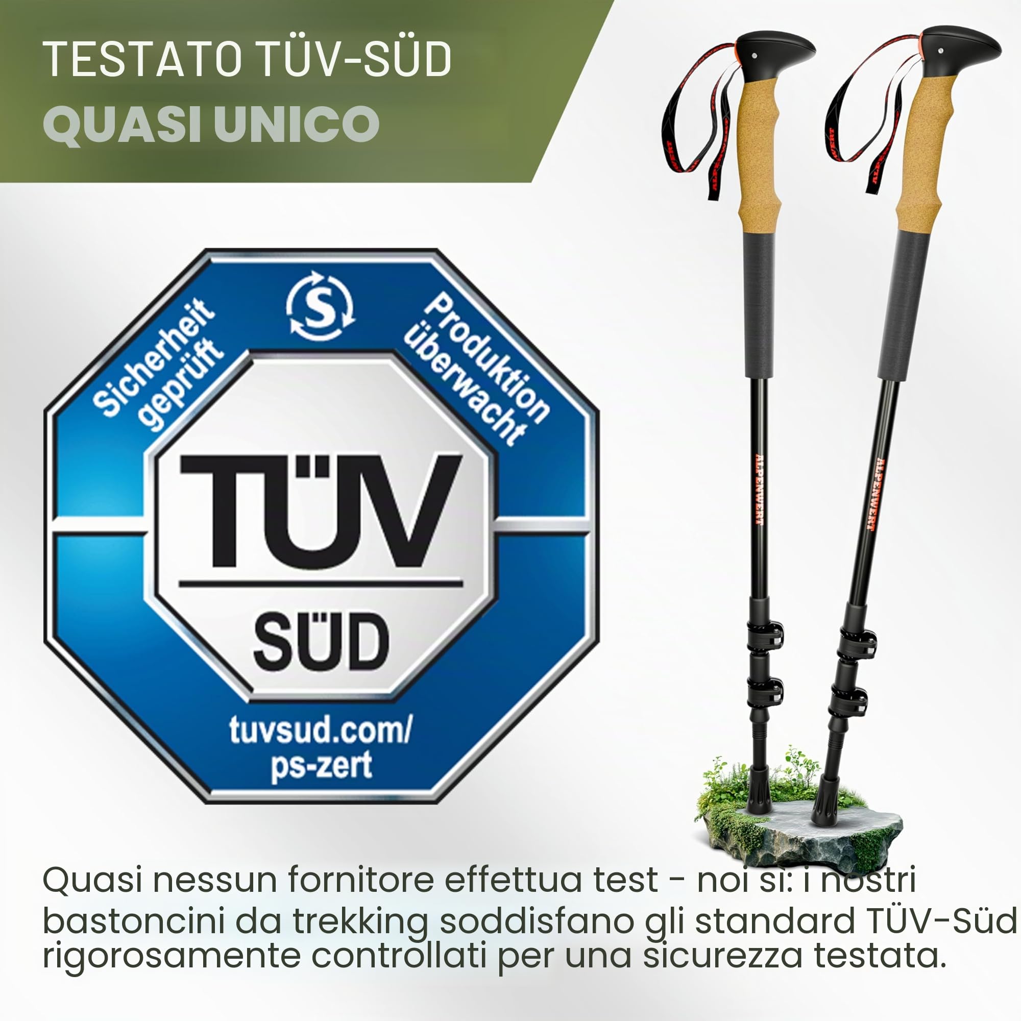 ALPENWERT Bastoni da trekking [carbonio o alluminio] Bastoni da passeggio per uomo e donna – Bastoni da trekking telescopici con manico in sughero per escursioni, nordic walking e sci alpinismo