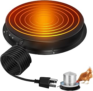 Chicken Water Heater for Winter, 11" Waterer Heated Base for 1-5 Gallon Metal Plastic Poultry Water, 110 Watt Heated Poultry Waterer with Thermostat for Chicken Duck Pigeon