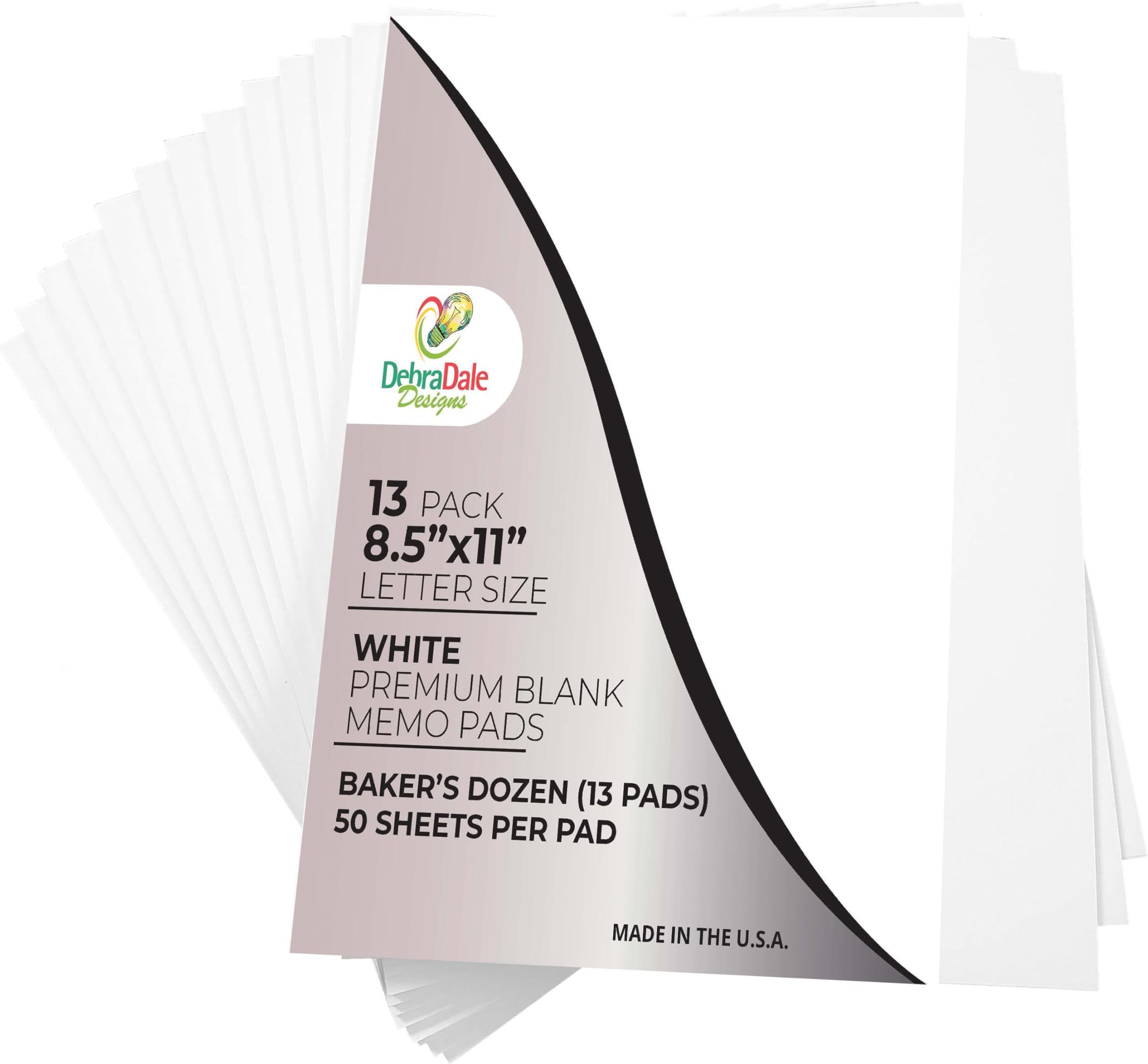 MADE IN USA – Debra Dale Designs Memo Note Pads – 8.5"x11" White Bond – 13 Pads, 50 Sheets Each – Office Desk Supplies