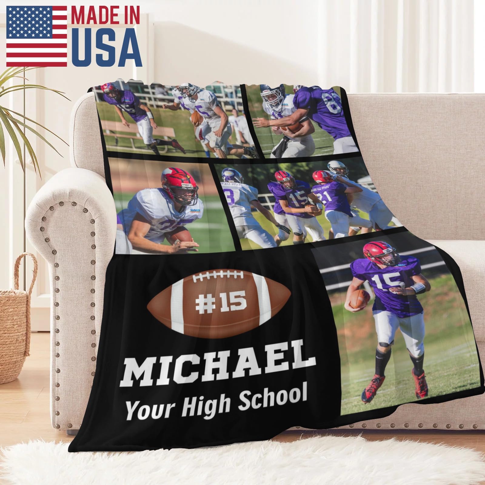 Jaydouble Personalized Football Blanket - Custom Player Lovers Gifts, Senior Night Gifts, Boys Men