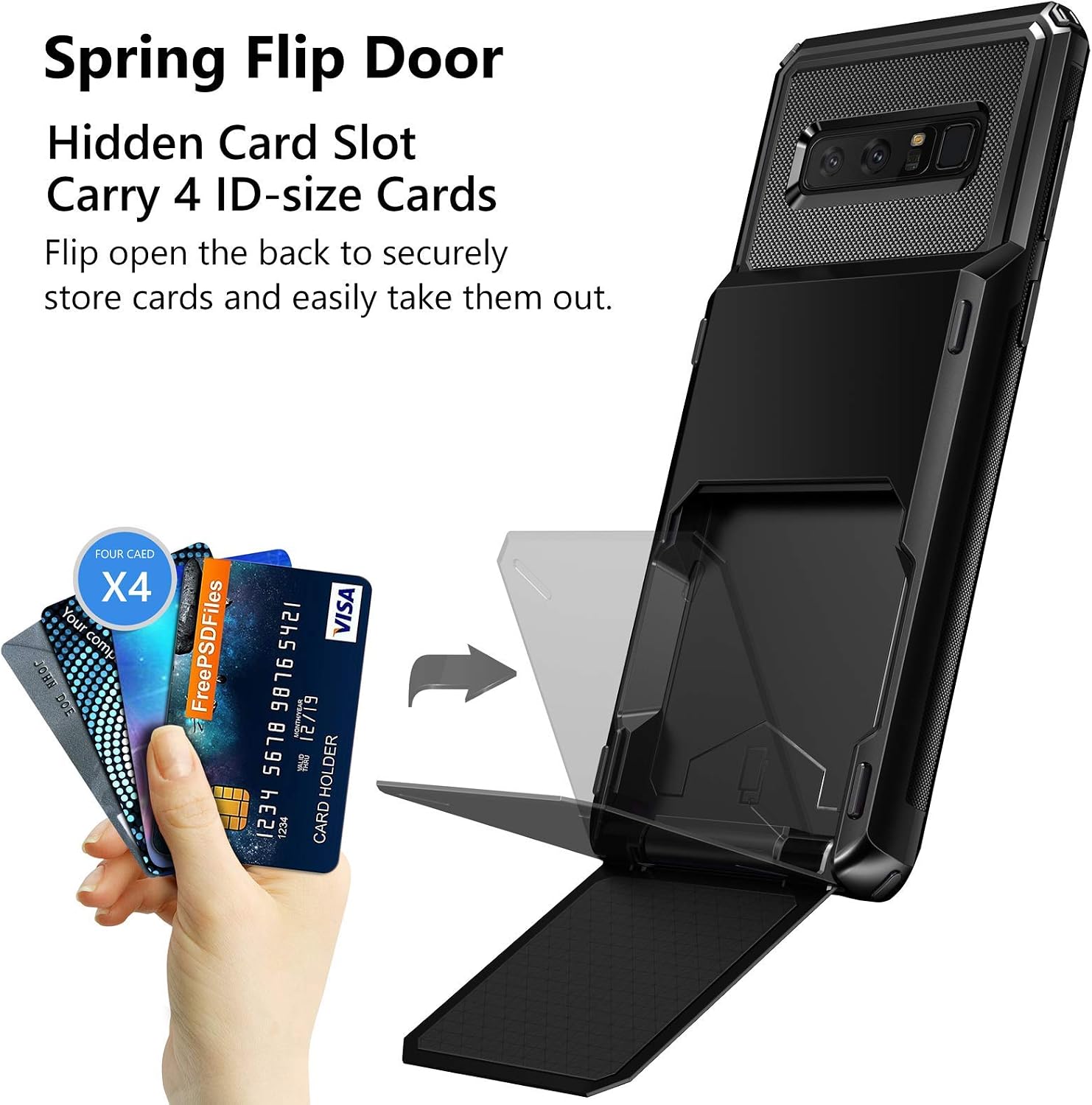 Vofolen for Galaxy Note 8 Wallet Case with Credit Card ID Holder 4-Slot Pocket Flip Door Anti-Scratch Dual Layer Protective Bumper TPU Rubber Armor Hard Shell Cover for Samsung Galaxy Note 8 Black