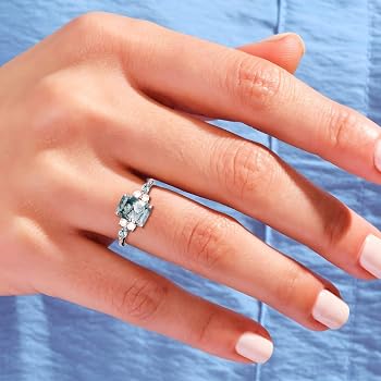 Amazon | S925 10K 14K 18K ゴールド 天然モスメノウ 婚約指輪 女性用