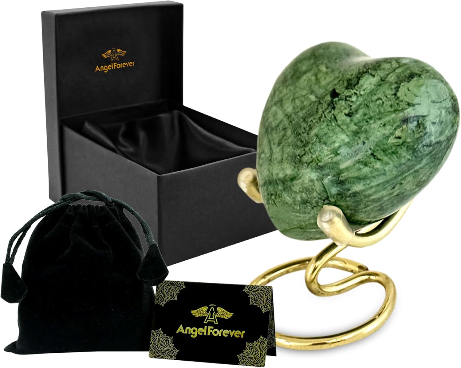 Heart Urn with Stand & Box Keepsake Urn for Human Ashes Mini Cremation Urn for Men & Women (Dark Green)