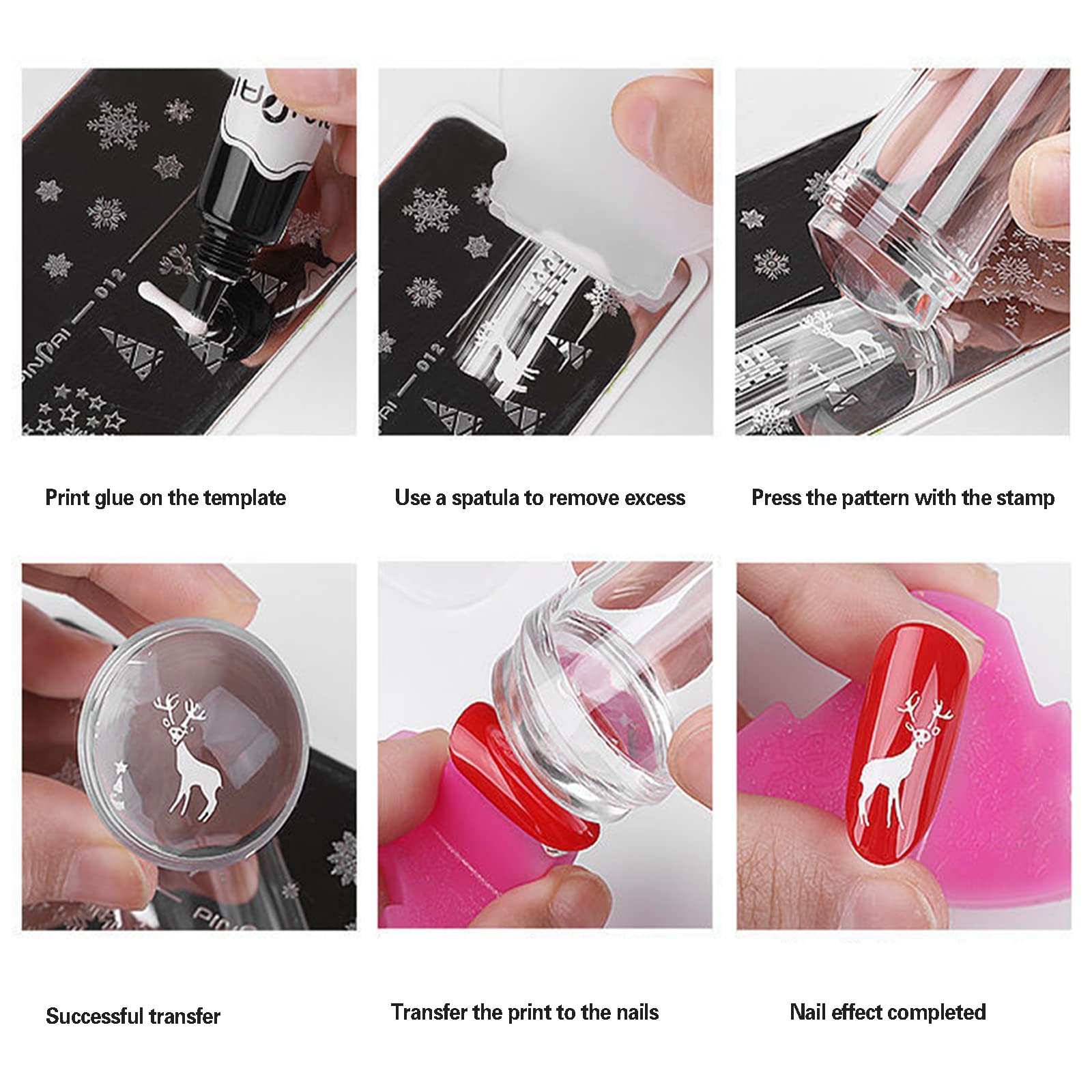 Nail Art Stamper with Scraper, Silicone Heads Nail Stamping Tool for French Smile Line Manicure