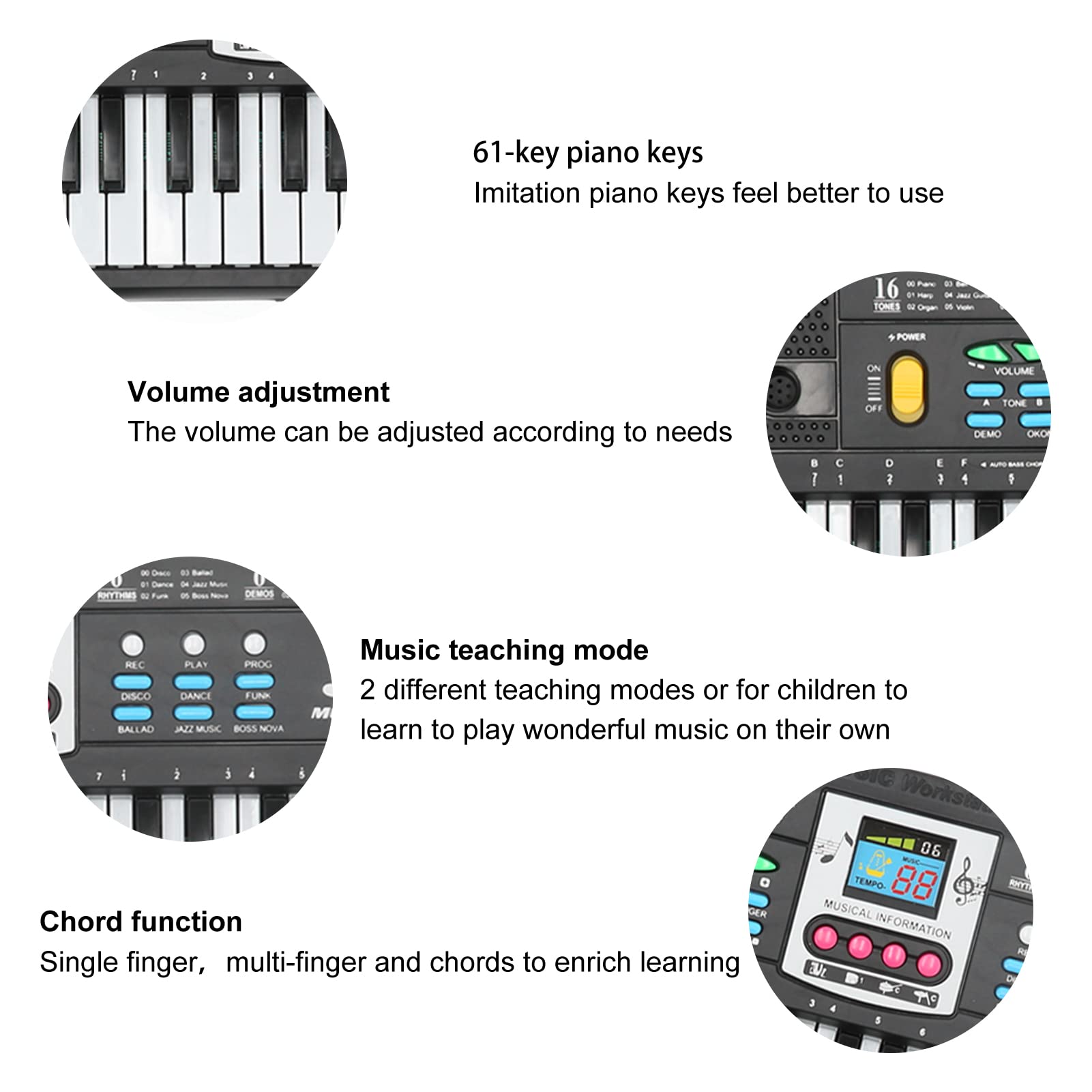 Teclado Electrónico 61 Teclas Portátil Multifuncional con Micrófono para Principiantes Compatible con Dispositivos Móviles Ideal para Aprendizaje Musical y Entretenimiento en Casa o Estudio