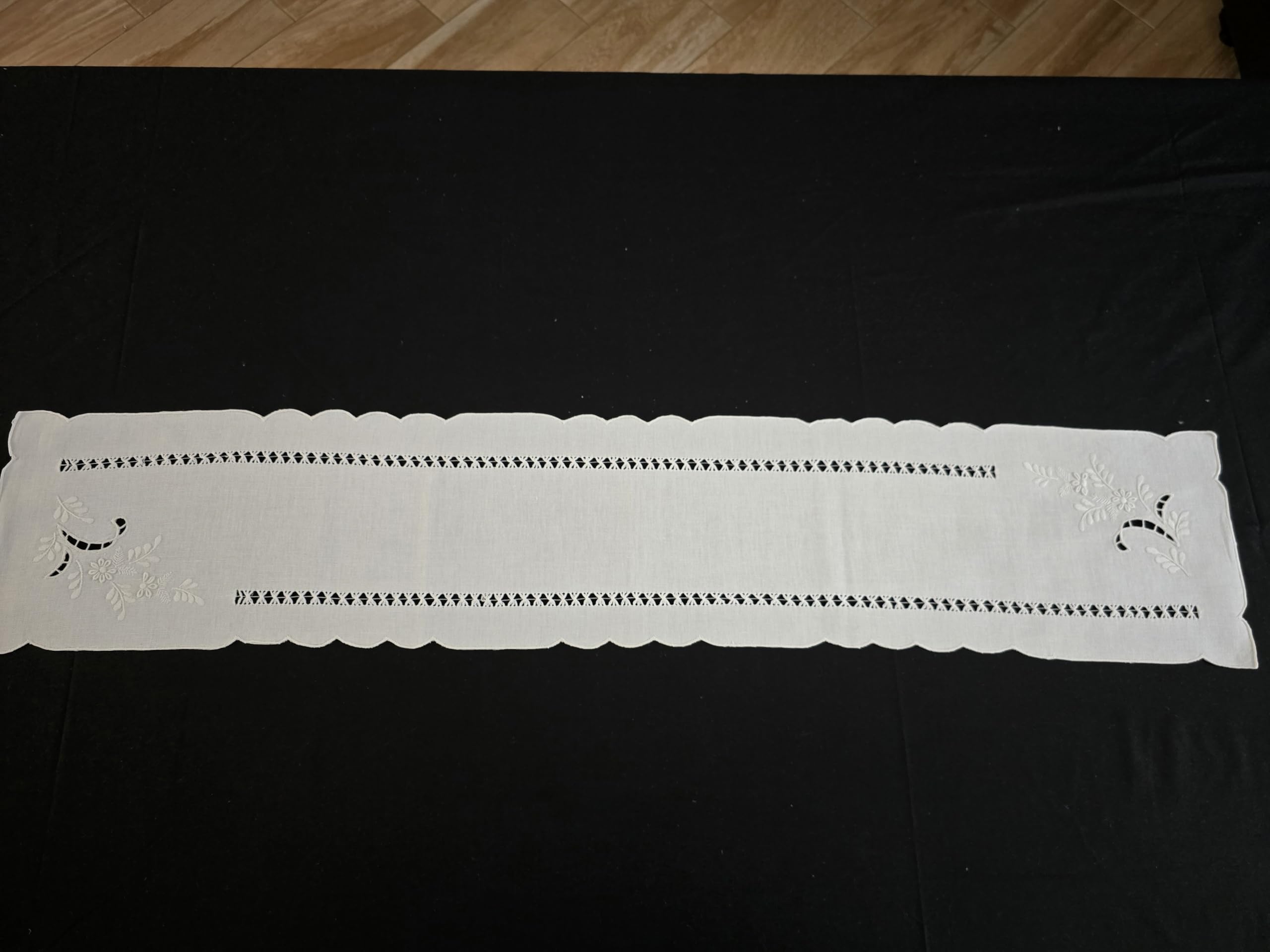 Camino de mesa bordado a mano de mezcla de lino bordado, 22 x 112 cm