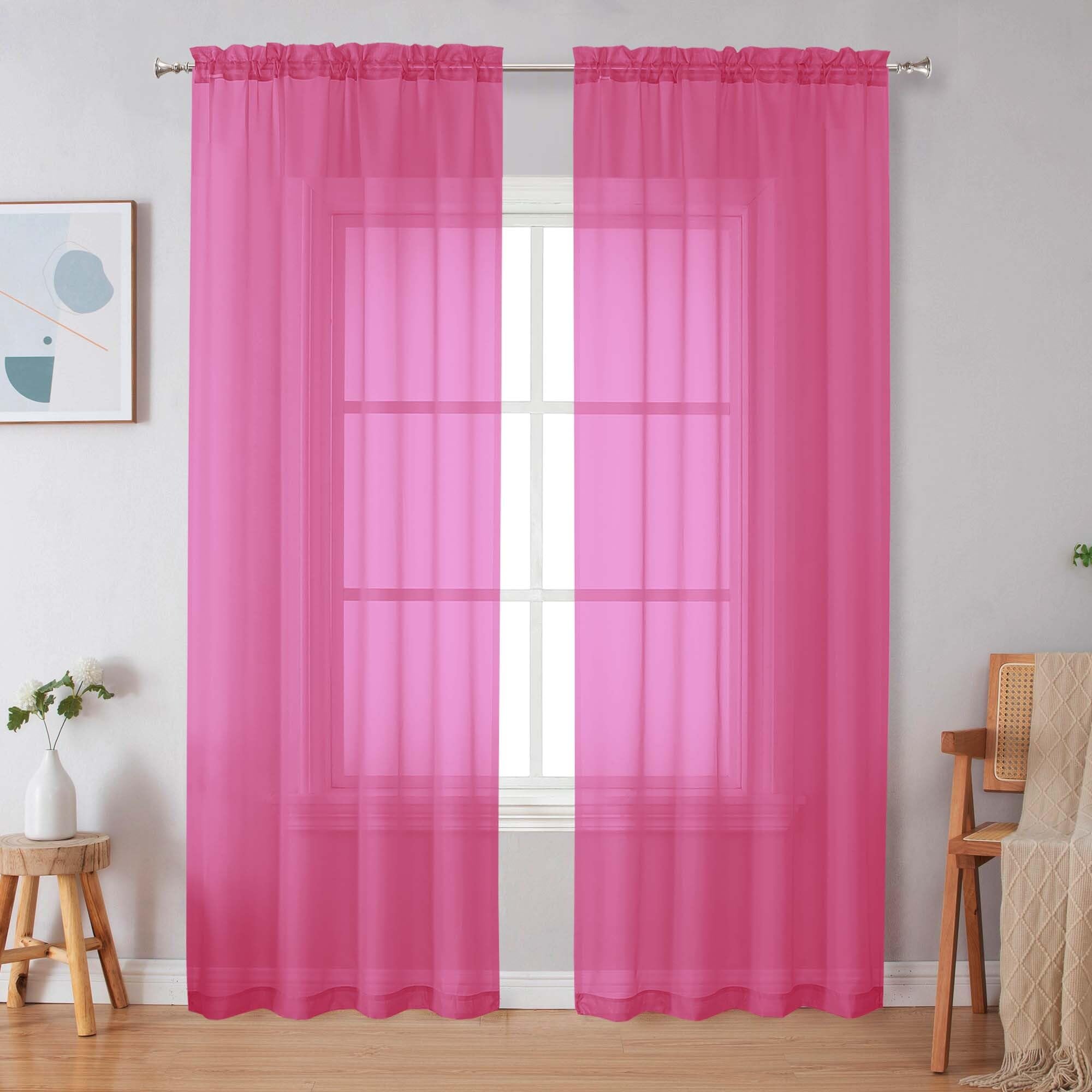 Simplebrand Hot Pink Sheer Curtains 84 Inches Long 2 Panels for Living Room