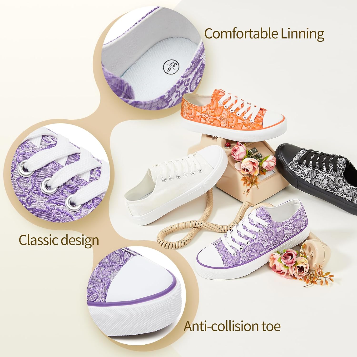 yageyan Womens White Tennis Shoes Low top Canvas Sneakers Women Fashion Shoes for Walking Casual Canvas Comfortable - Image 5