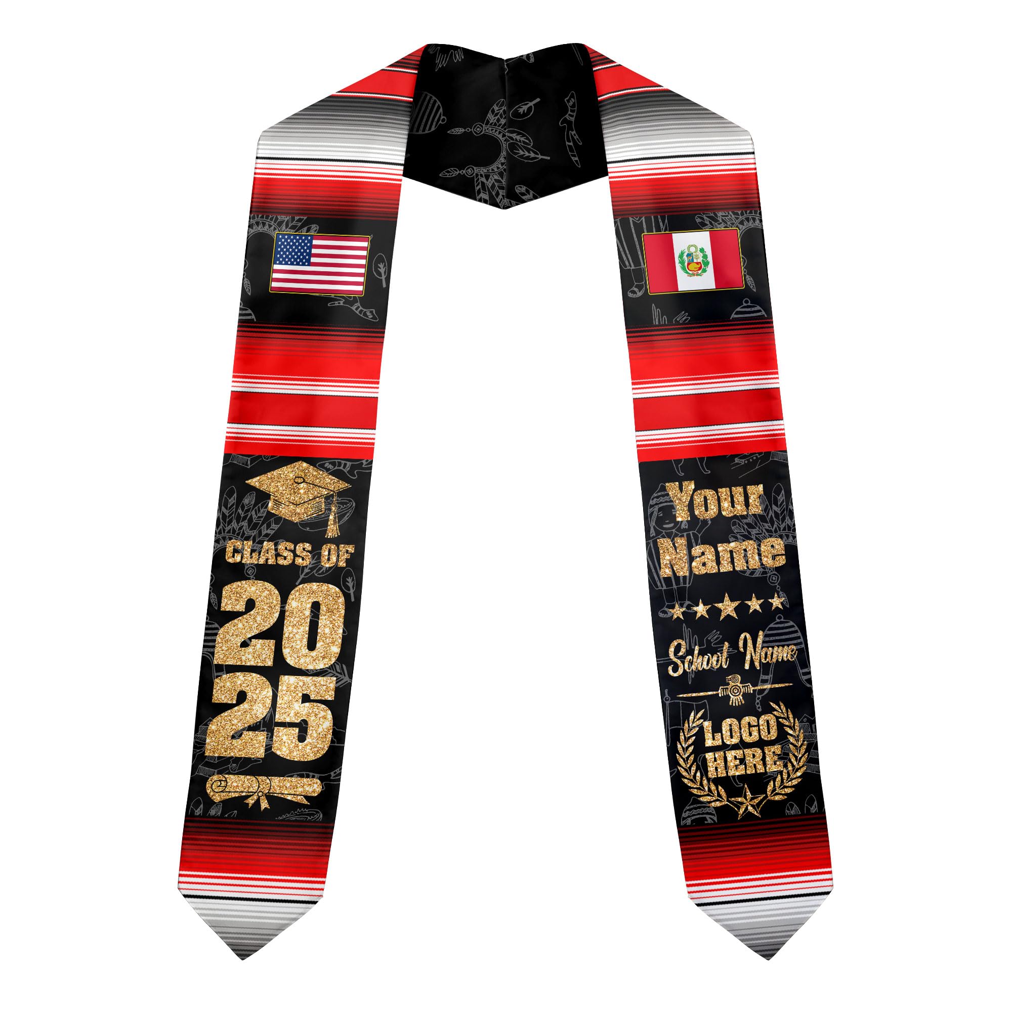 MonkeyVan Personalized Peruvian Graduation Stole, Peruvian Stoles Class Of 2025, Peruvians Graduation Sash, Custom Peru Stole M100
