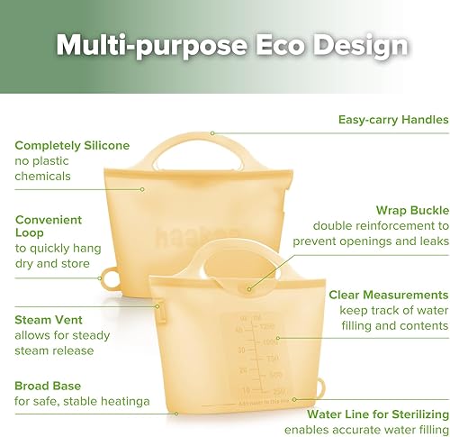 Miniatura 5 de Haakaa On-The-Go - Bolsas esterilizadoras de vapor de silicona para microondas, para viajes, bolsas de vapor reutilizables de silicona de 40 onzas