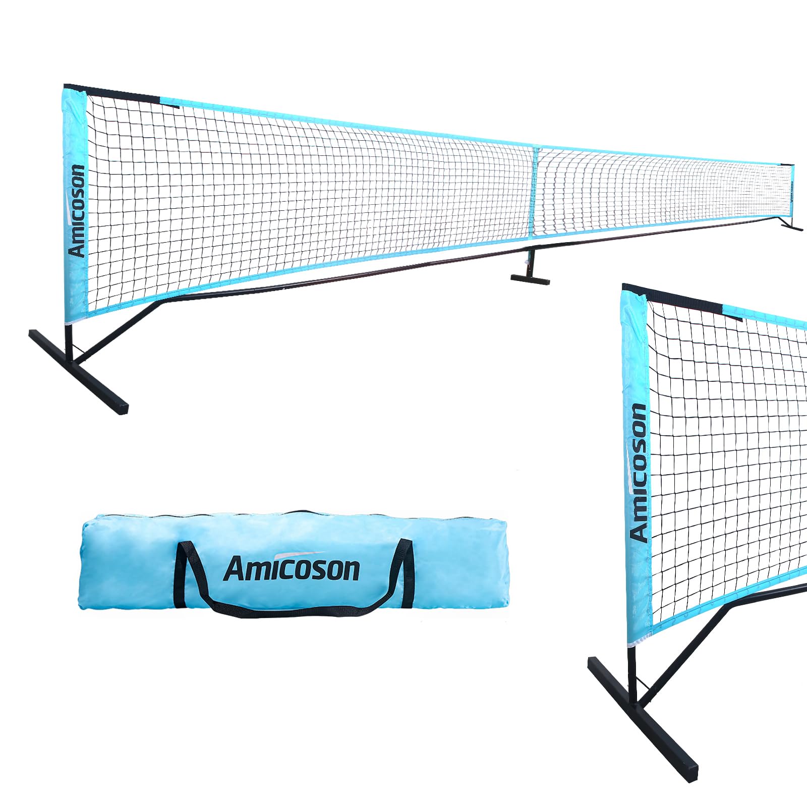Amicoson Tragbares Pickleball-Netz, USAPA -für Auffahrt – Stahlrahmen und Robustes Net, tragbares Pickleball-Netz inklusive Tragetasche