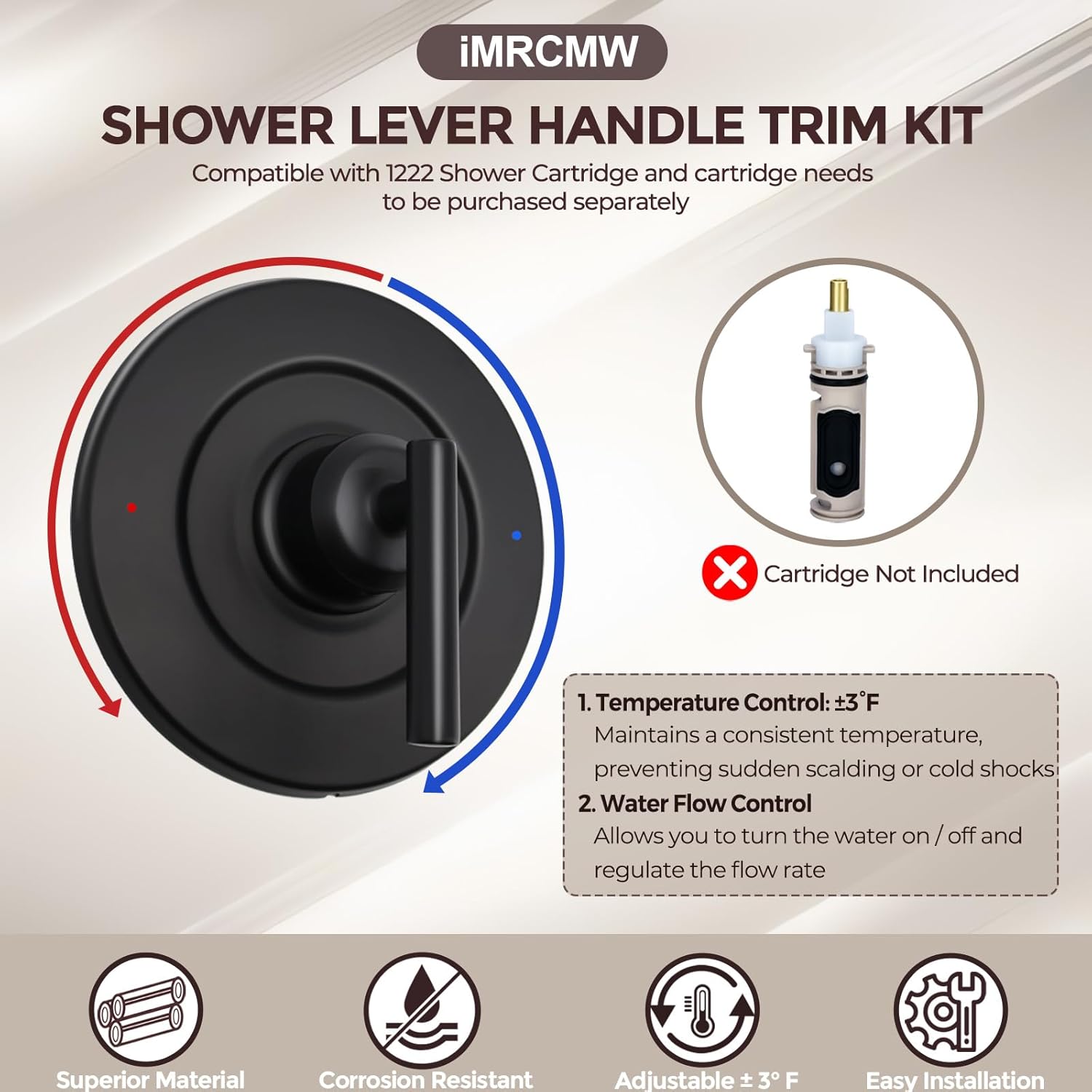 Replacement for Moen T2901BL Gibson Posi-Temp Shower Valve Trim Kit, Shower Handle Compatible with 2510 2520 2570 and 2590 Pressure Balanced Valve, Matte Black