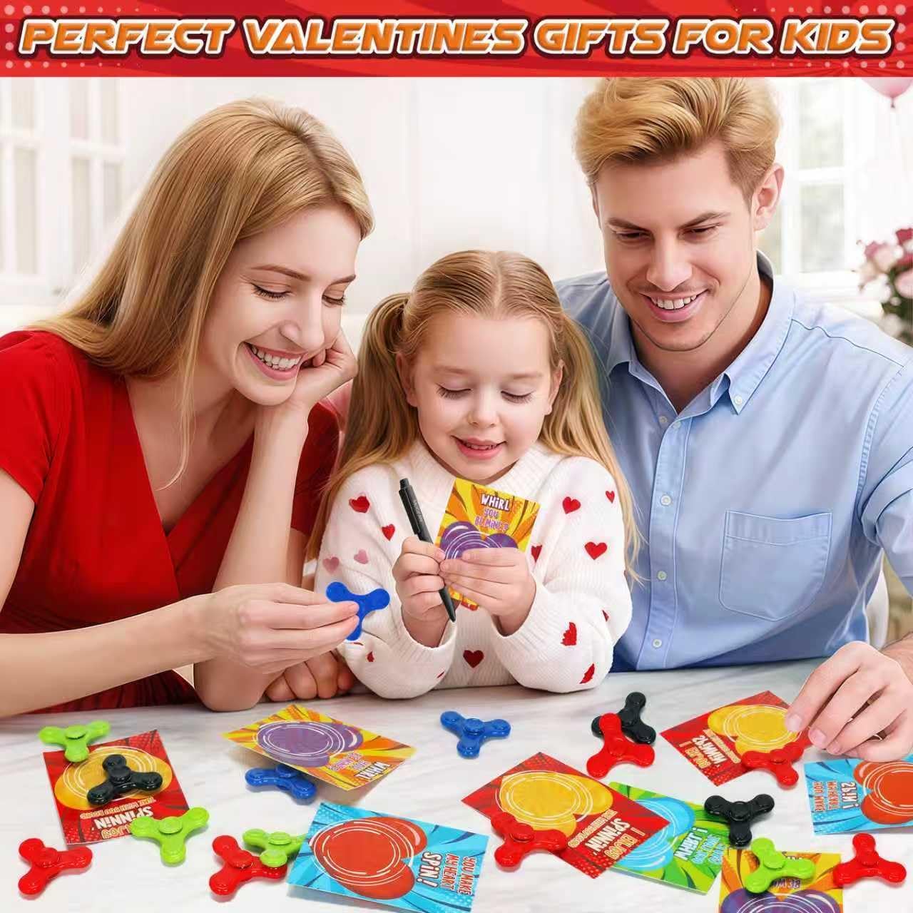 Valentines Day Gifts for Kids School, Valentine Cards with 28 Pack Fidget Spinners Toys, Classroom Gifts Exchange Prizes, Spinning Toys Goody Bag Filler, Valentine's Day Party Favor for Boys Girls