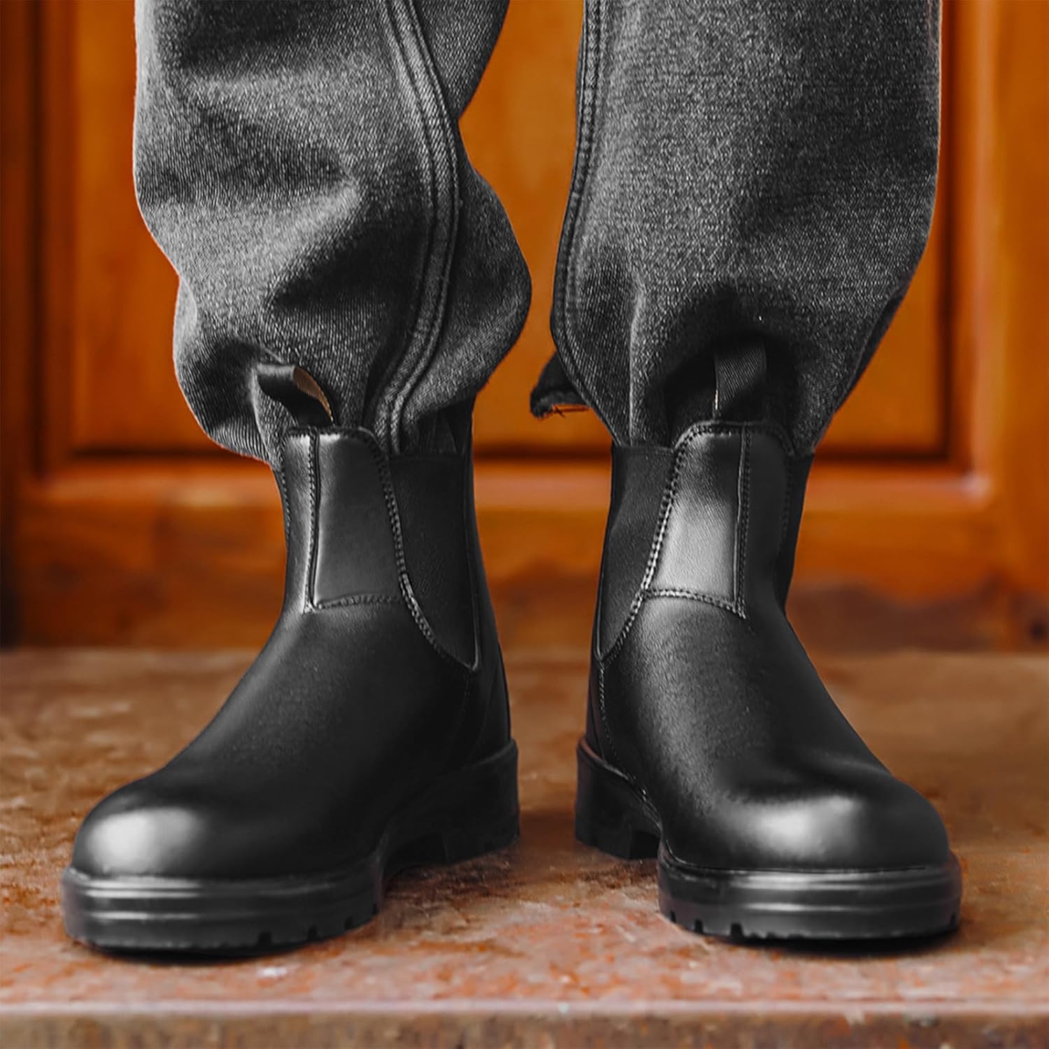 Men'S Waterproof Block Heel Chelsea Boots Retro Non-Slip Pull-On Work Hiking Boots - Image 3