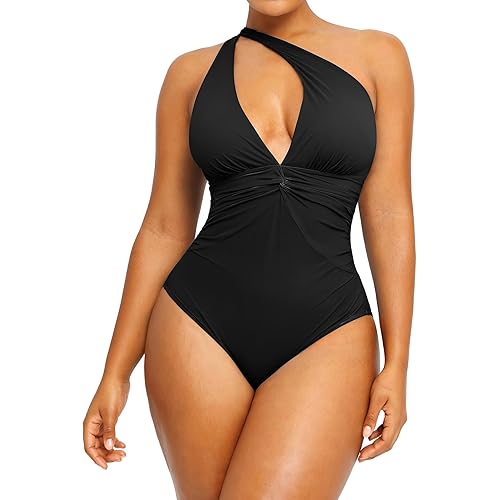 SHAPELLX Women One Piece Swimsuit Tummy Control Ruched V Neck One Piece Bathing Suit with Built-in Bra