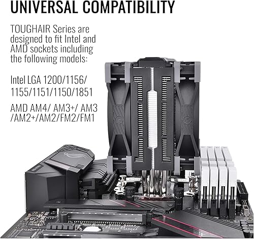 Miniatura 6 de Thermaltake TOUGHAIR 510 - Enfriador de CPU TDP de 180 W, enchufe universal Intel/AMD (LGA 1700/1200), ventilador PWM de alta presión estática dual