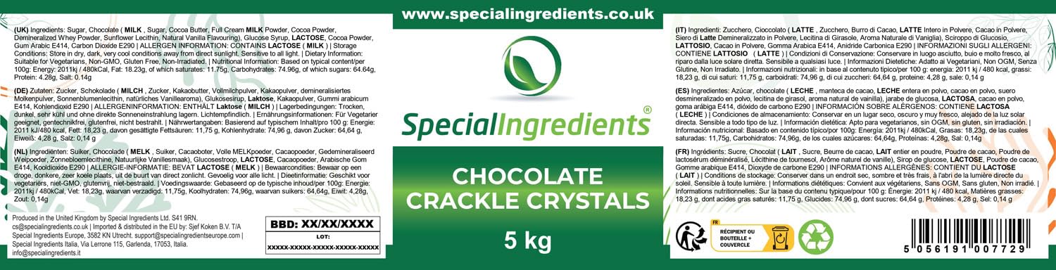 Special Ingredients Crackle Crystals Sucre Pétillant Chocolat 5kg - Popping Candy pour la décoration de gâteaux, desserts, mousses, glaces, sorbets, gelées, cupcakes, pâtisserie & cocktails