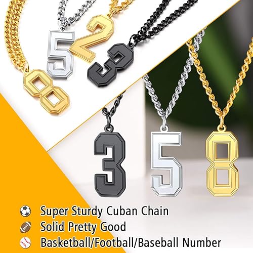 Miniatura 6 de ChainsPro Puede grabar, collar de número de jersey de 0 a 9 para hombre, joyería de equipo de béisbol, baloncesto, fútbol, cierre duradero, acero