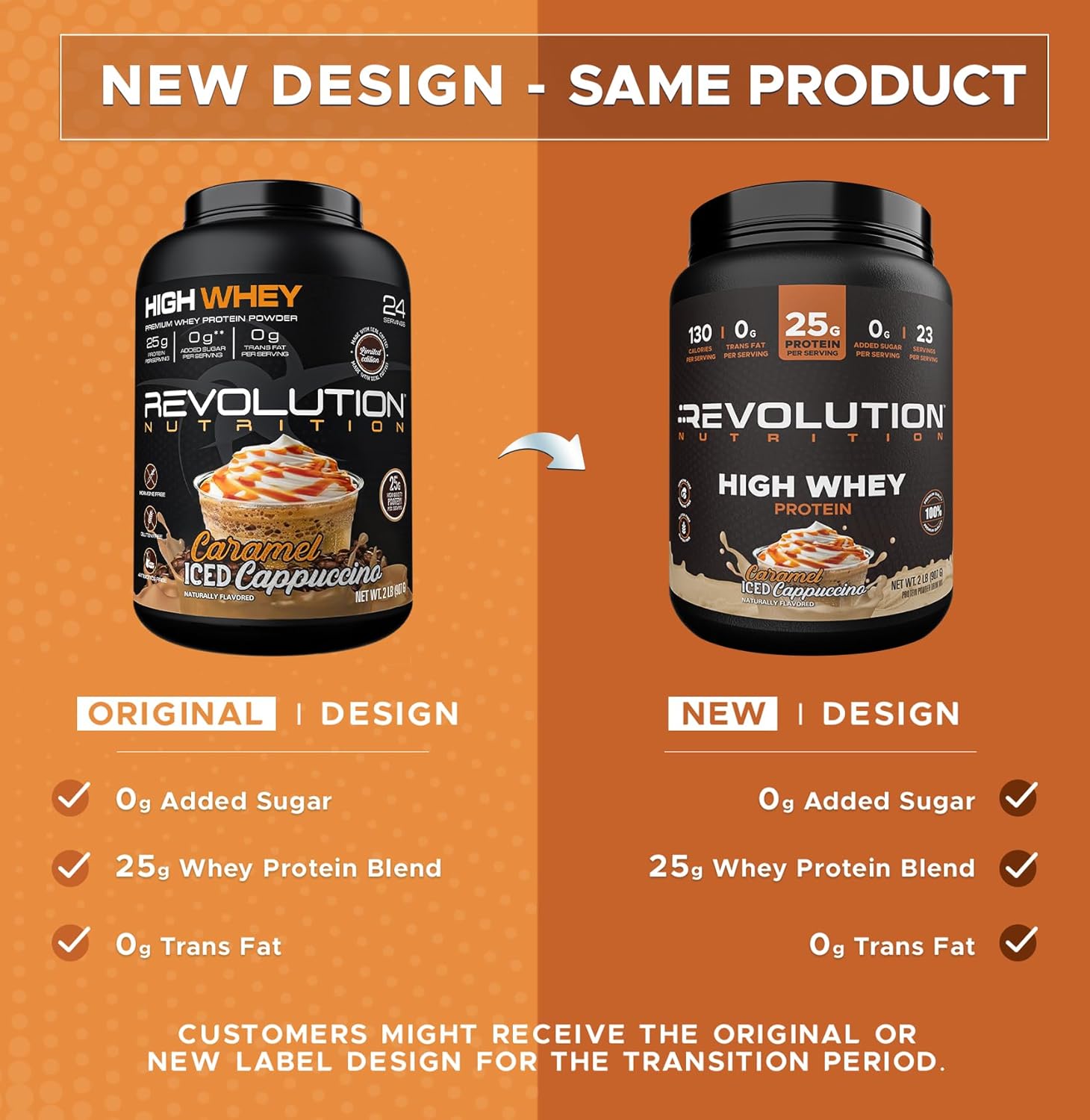 Revolution Nutrition, High Whey, Protein Powder 2LB, Whey Isolate, Gluten Free, Lean Muscle Mass for Men & Women, 25g of Protein Per Scoop, 908 g, 24 Servings (Caramel Iced Cappuccino, 2 Pound)