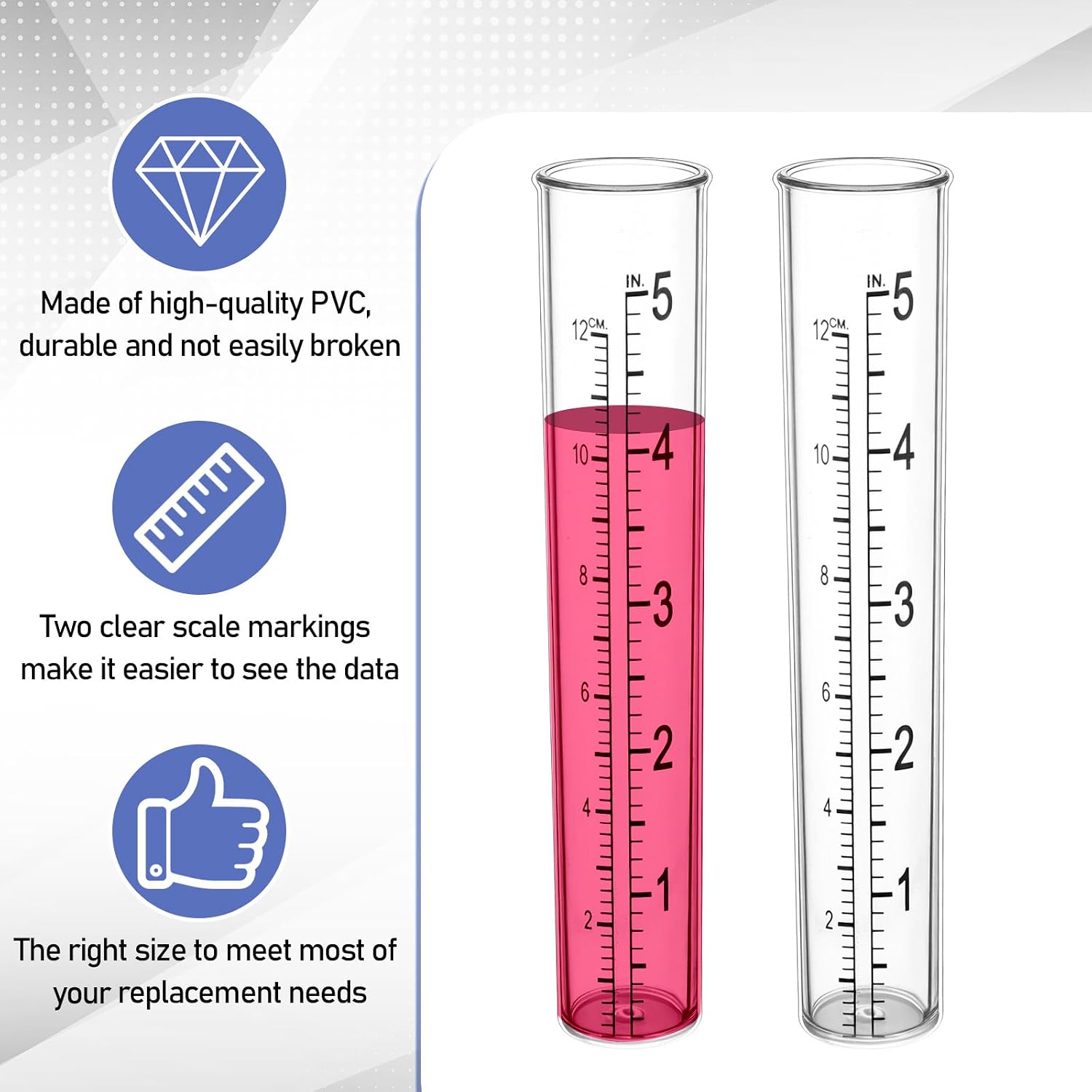 4 Pcs Rain Gauge Replacement Tube, 5 Inch Plastic Rain Gauges for Yard Garden Outdoor Lawn Home