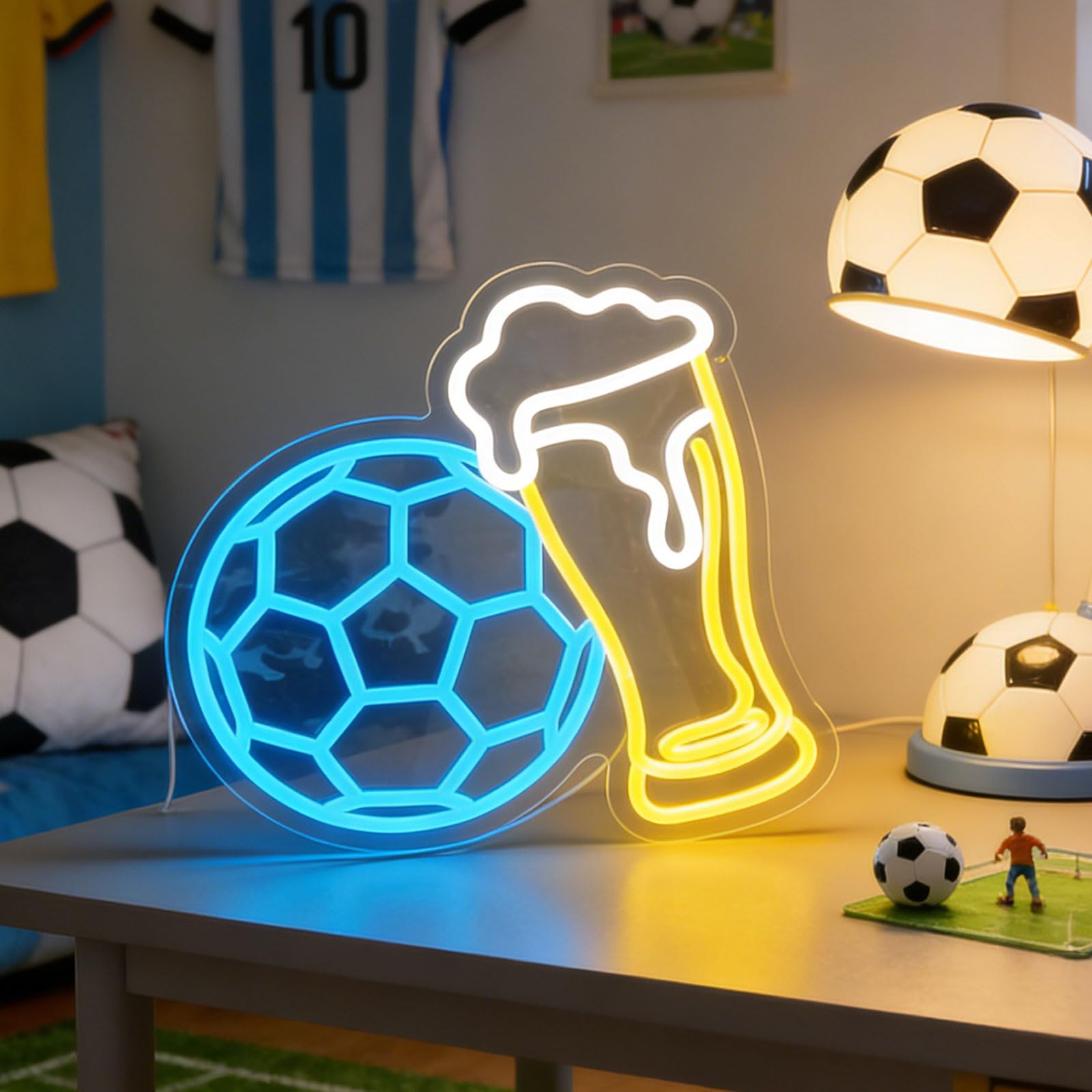Fußball-Neonschild für Bar, Wanddekoration, WM 2026, Dekoration für Männerhöhle, Spielzimmer, Fußball, Party, dimmbar, USB, Fußball, Bierlicht, Geschenke für Fans, Größe: 35,1 x 32 cm