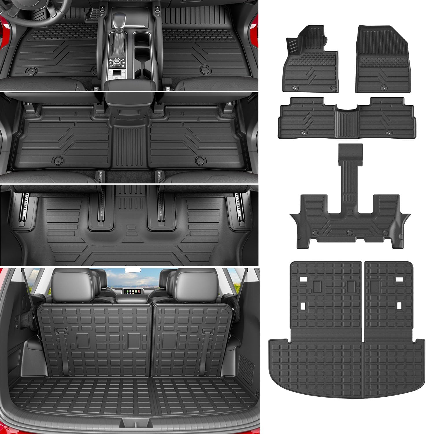 powoq 7&8 Seats Floor Mat Compatible with 2020-2025 Kia Telluride Cargo Mat Floor Liner TPE Back Seat Protector Trunk Cargo Liner Replacement for 2020-2025 Kia Telluride Accessories